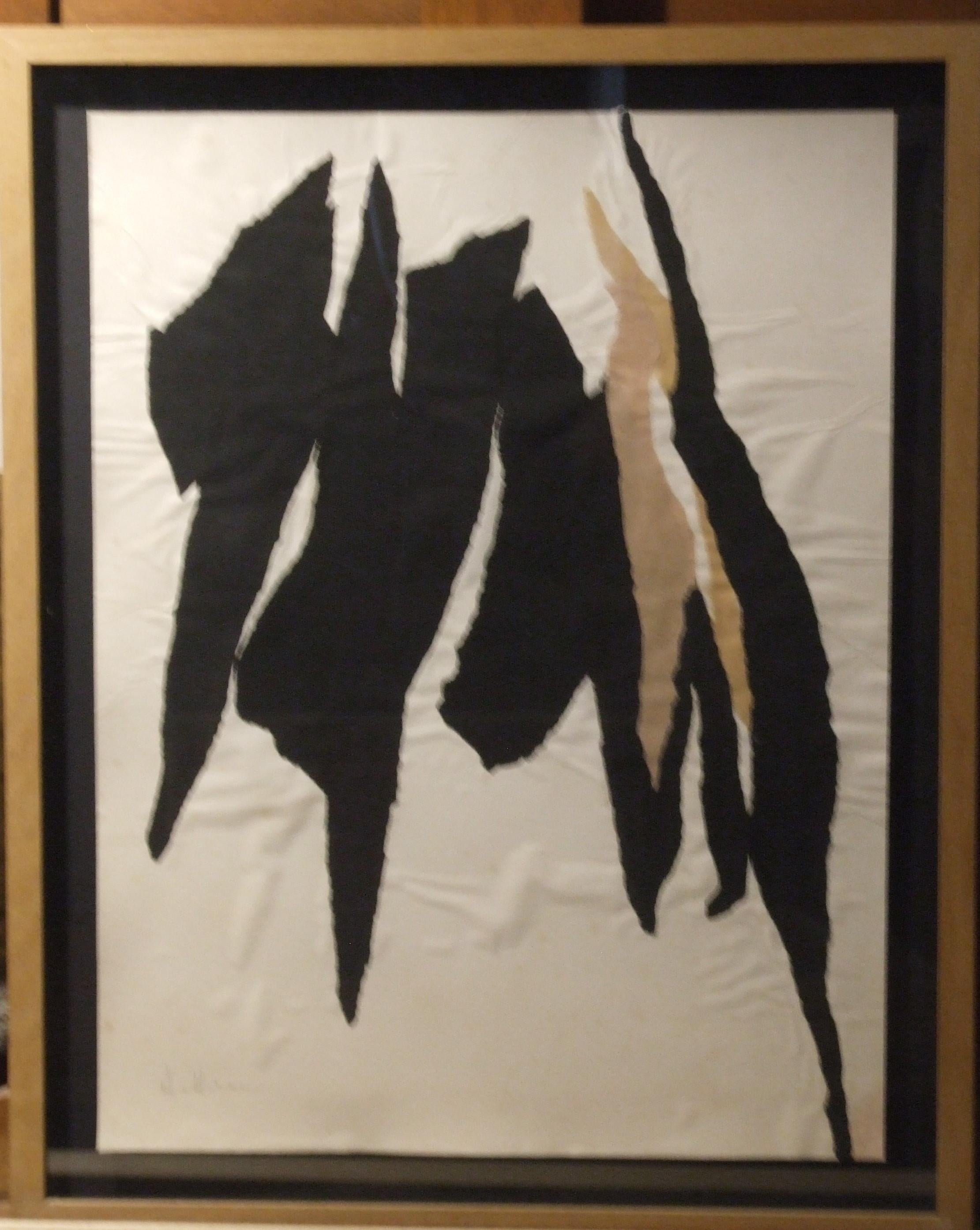 Noir abstrait - gouache sur papier, 64x50 cm, encadré - Mixed Media Art de Albert Chubac