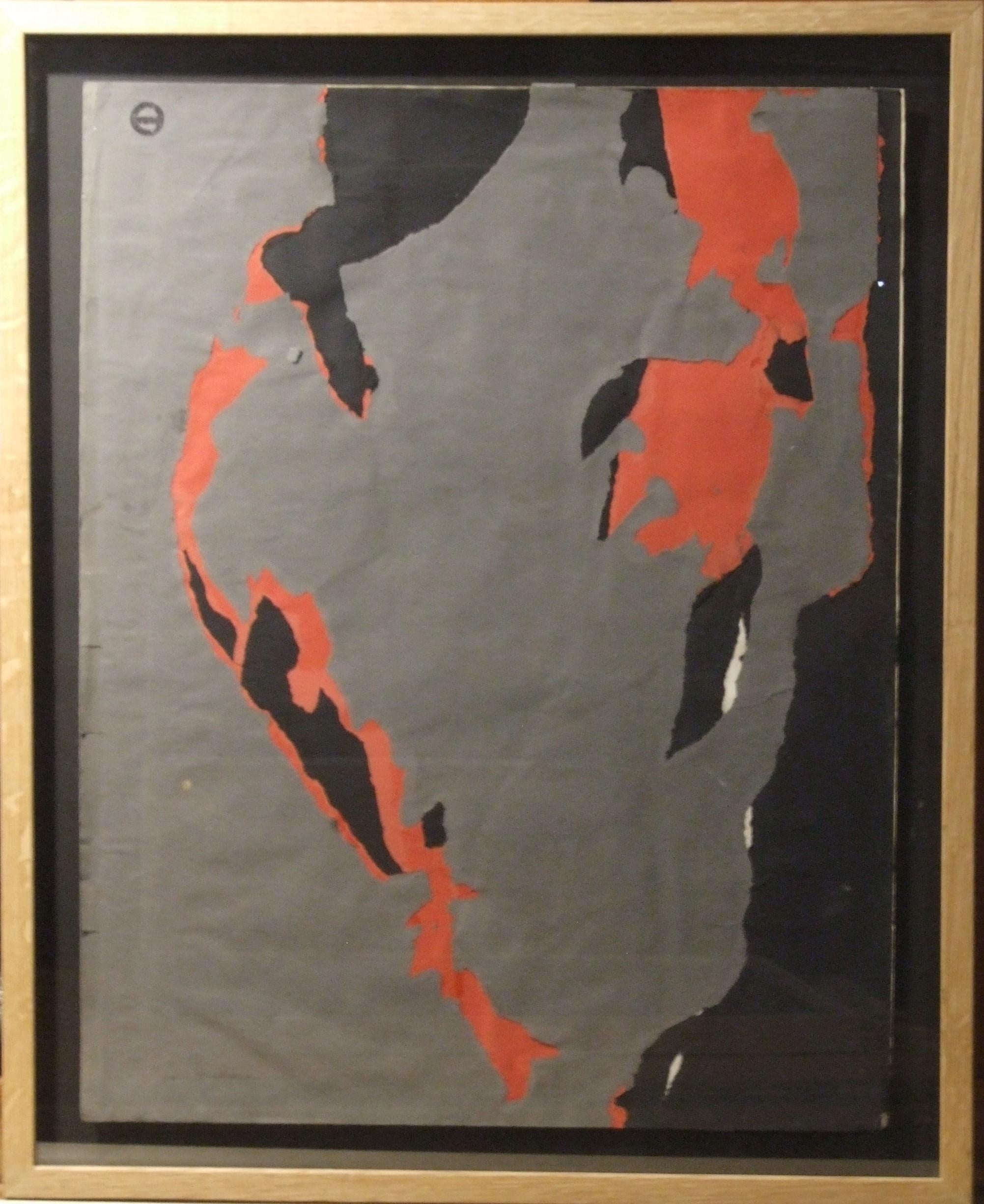 Abstrakte Rouge- et-Noir-Gouache auf Papier, 64x50 cm, gerahmt – Mixed Media Art von Albert Chubac