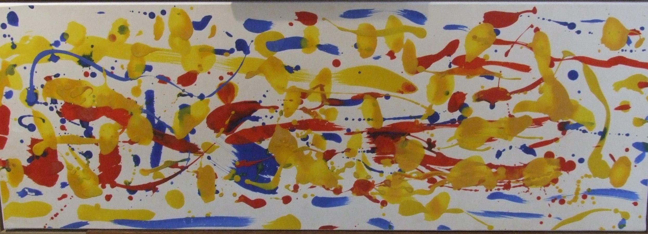 Abstract Painting di Albert Chubac - astratto XII - Olio su carta, 27,5x90 cm, incorniciato.