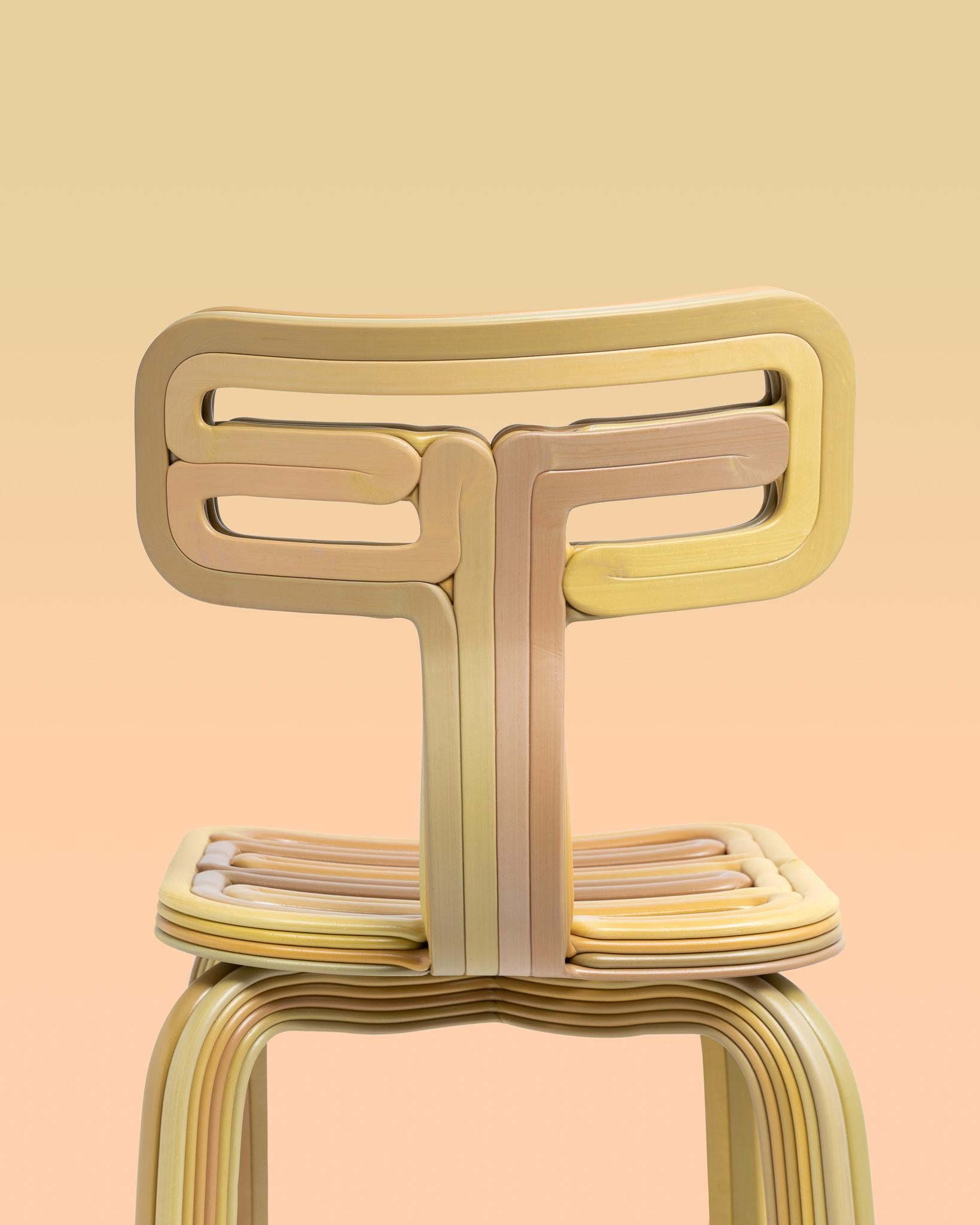 Dirk van der Kooij first fell in love with low resolution 3D printing as a student, fulfilling his search for honest and functional ornamentation. The chubby chair remains his most playful child of this process, which finds its alien form through
