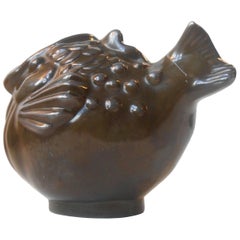 Chubby Disko Metal Fish Vase by Just Andersen, Denmark, 1930s