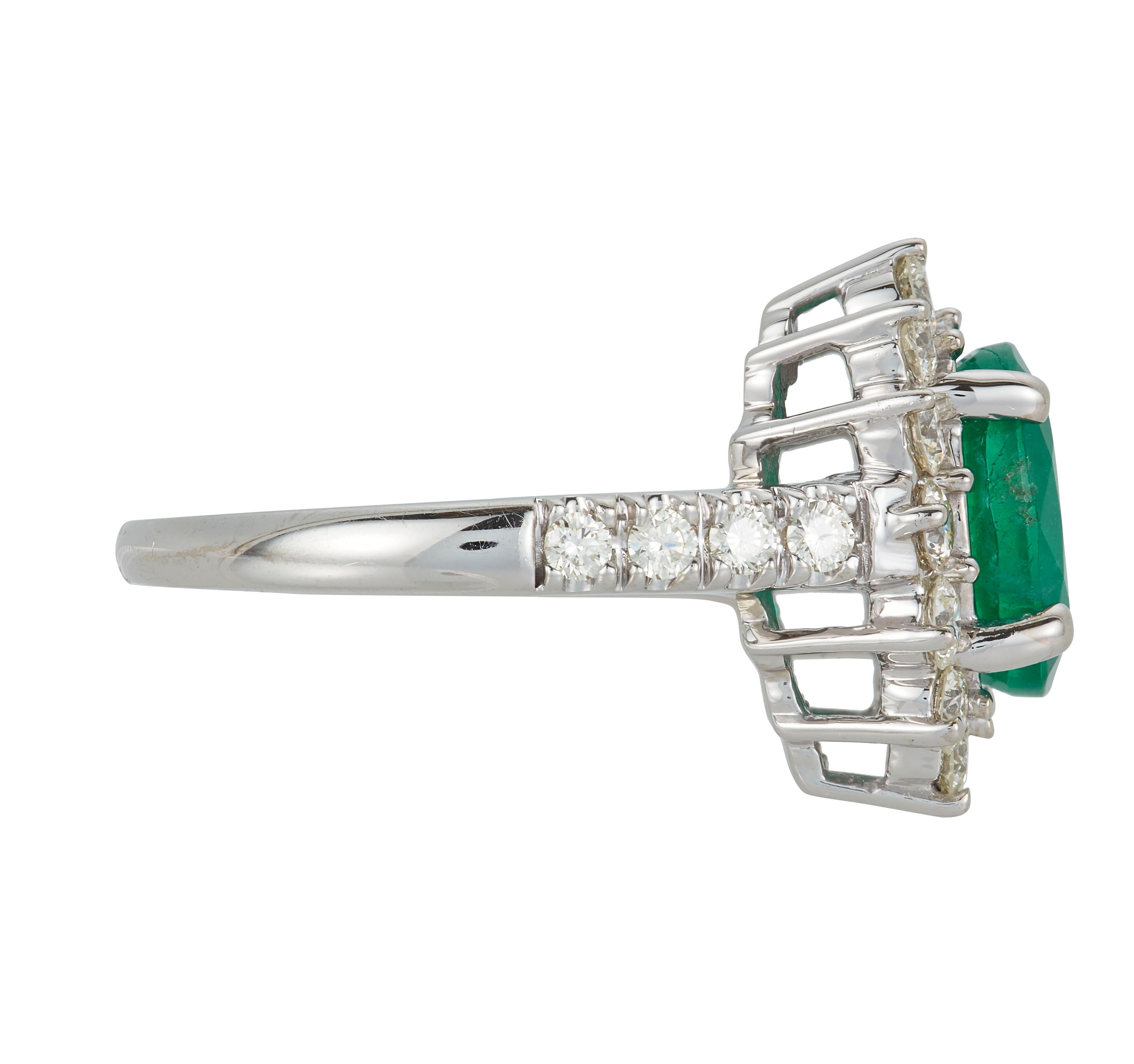14K White Gold
1 Oval Emerald at 2.92 Carats- Measuring 10x8 mm
22 Brilliant Round White Diamonds at 1.12 Carats - Color: H-I /Clarity: SI

Alberto offers complimentary sizing on all rings.

Fine one-of-a-kind craftsmanship meets incredible quality