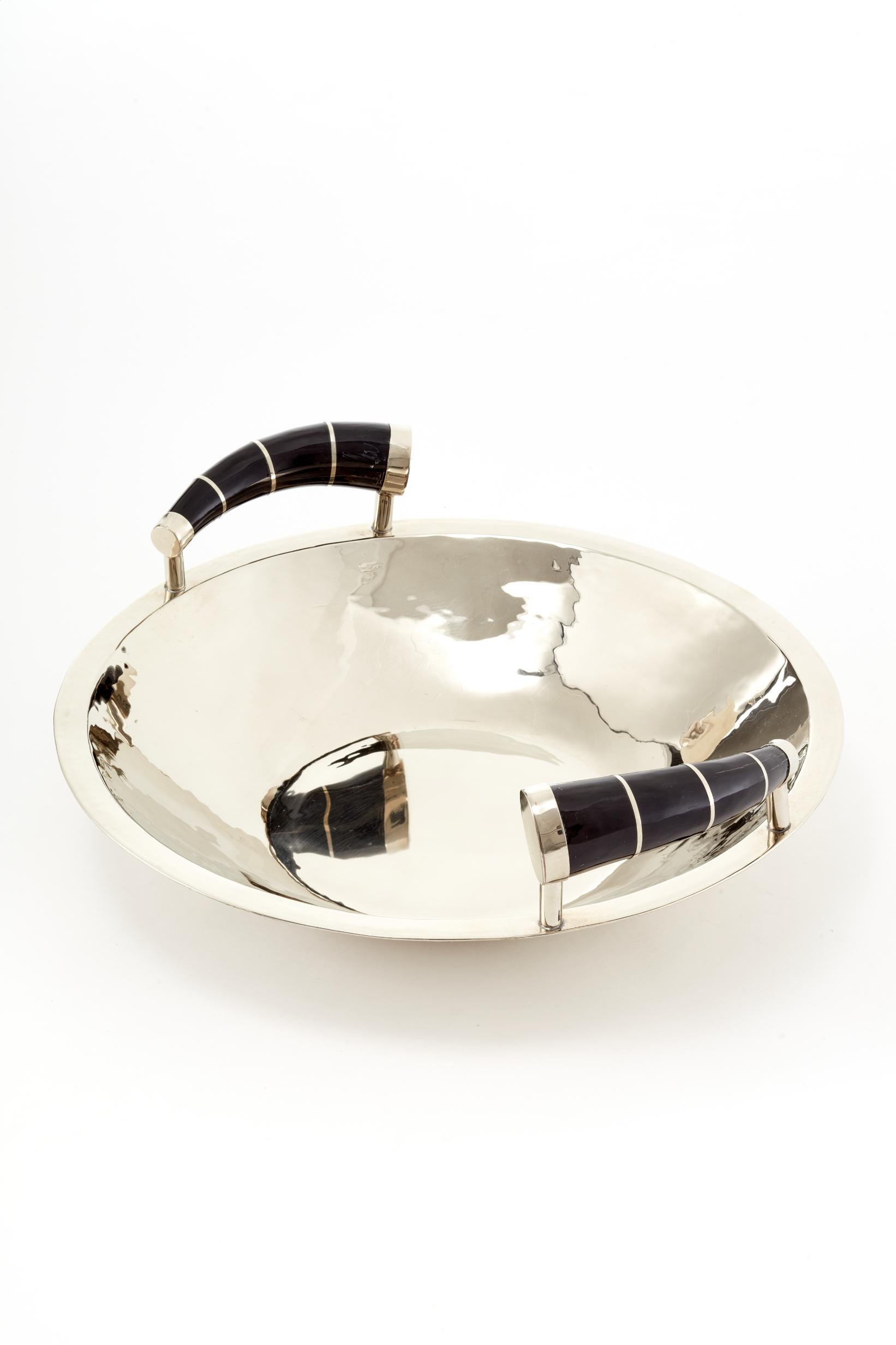 Chubut Large Bowl, Alpaca Silver & Black Horn In New Condition For Sale In Buenos Aires, AR