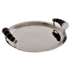 Chubut Large Round Tray, Alpaca Silver & Black Horn