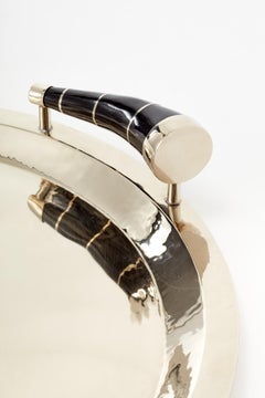 Chubut Small Round Tray, Alpaca Silver & Black Horn