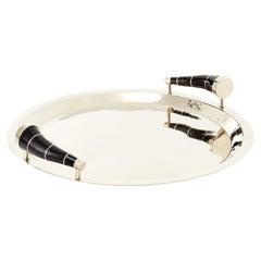 Chubut Small Round Tray, Alpaca Silver & Black Horn
