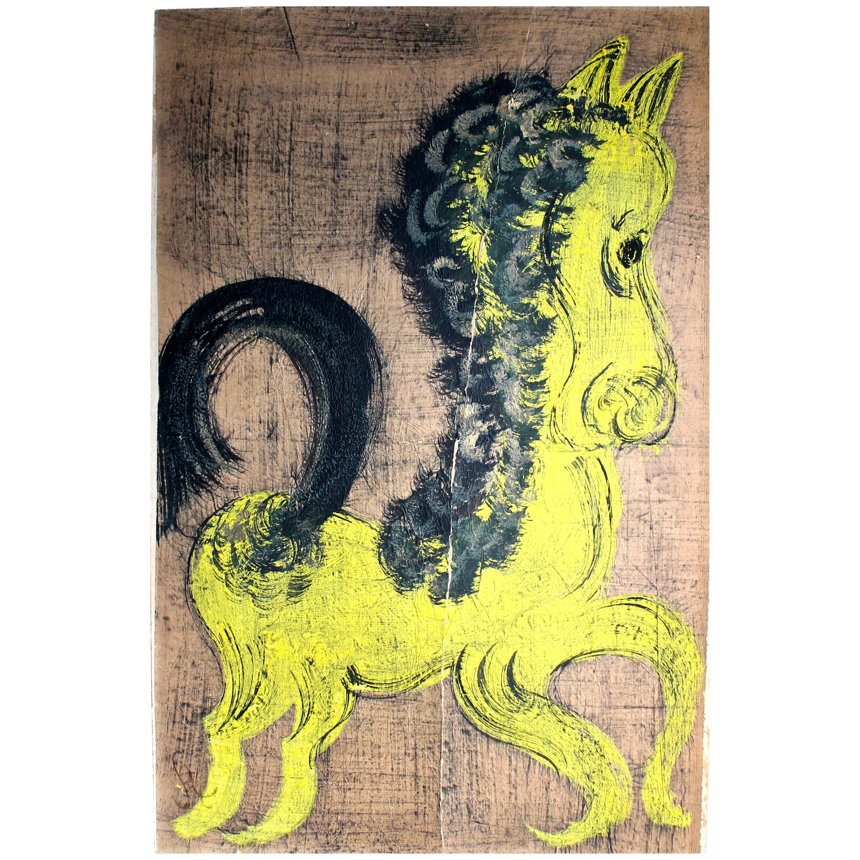 'Chucho' Reyes Gouache of a Horse on Mounted Paper