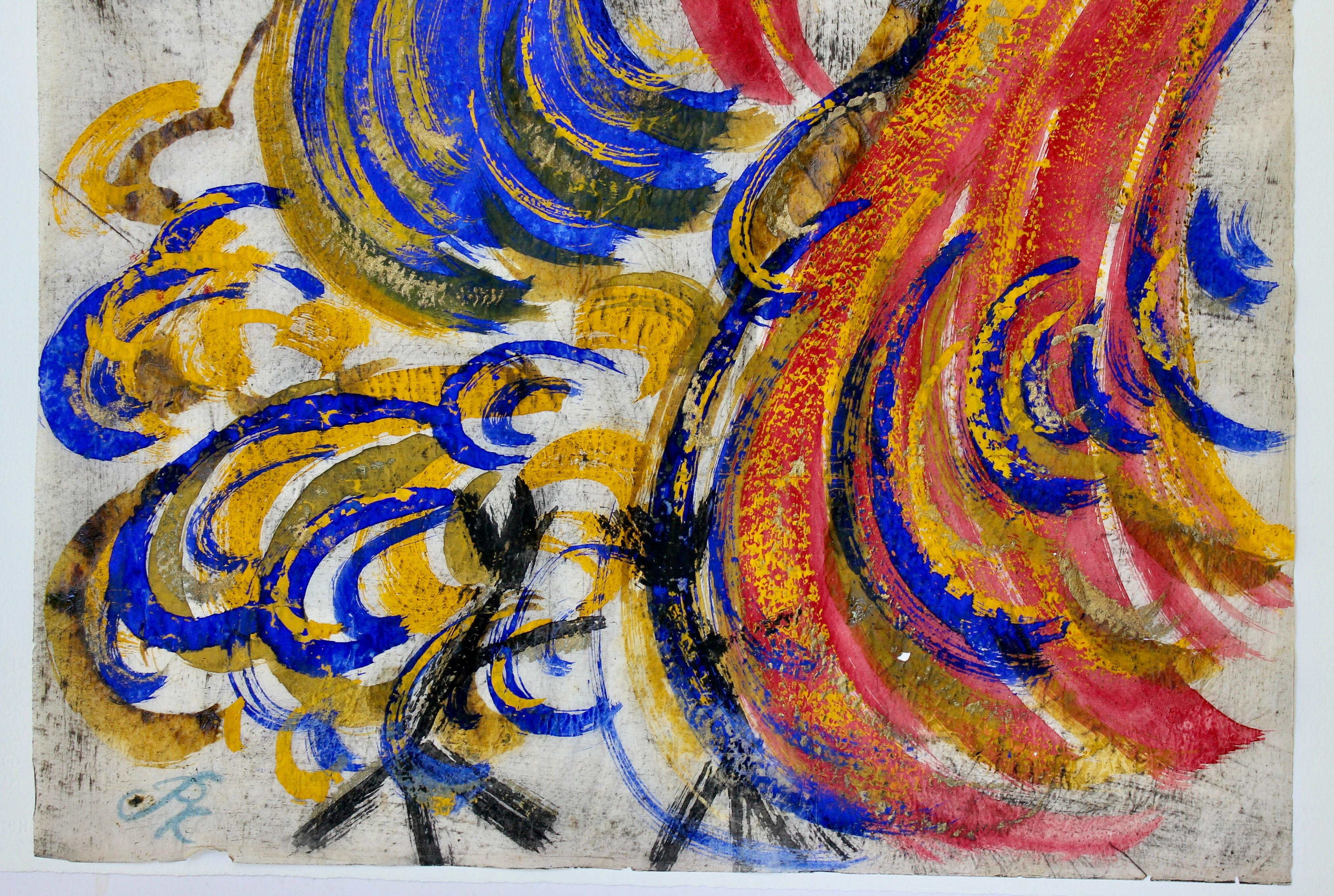 'Chucho' Reyes Signed Gouache on Paper of a Colorful Rooster For Sale 5