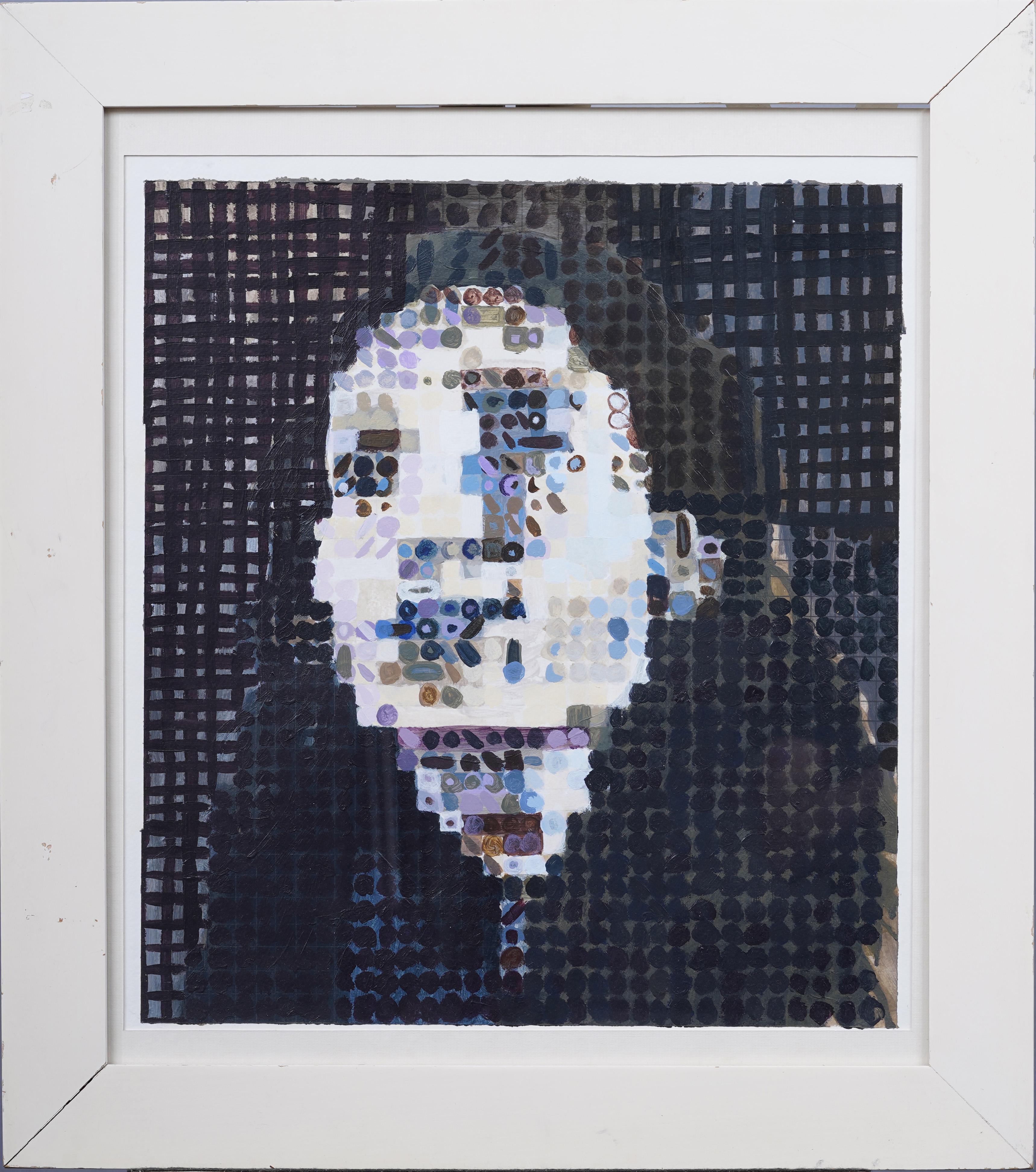 Vintage American Modernist Pintura al óleo con marco Retrato abstracto - Painting de Chuck Close