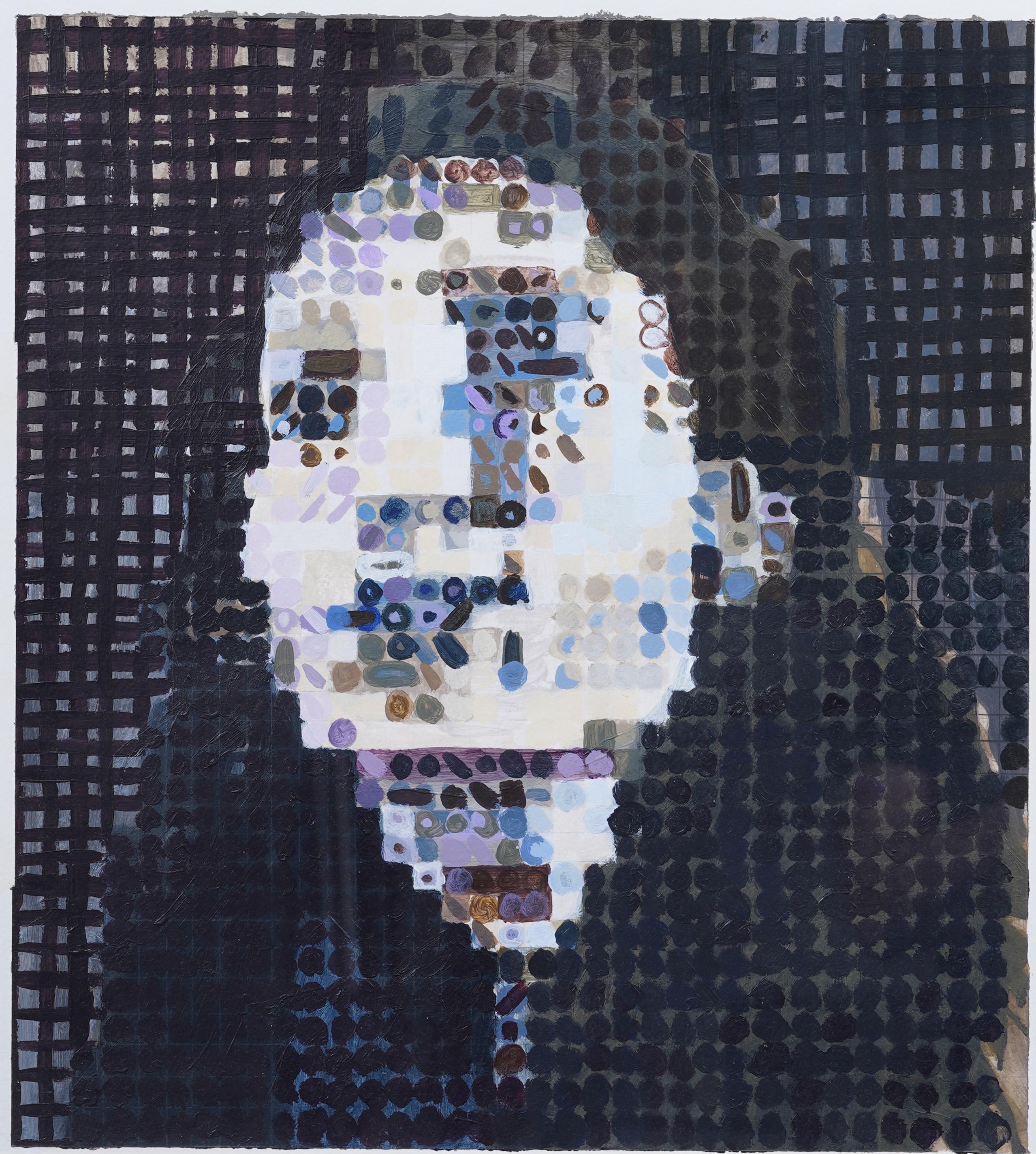 Vintage American Modernist Pintura al óleo con marco Retrato abstracto - Painting Abstracto de Chuck Close