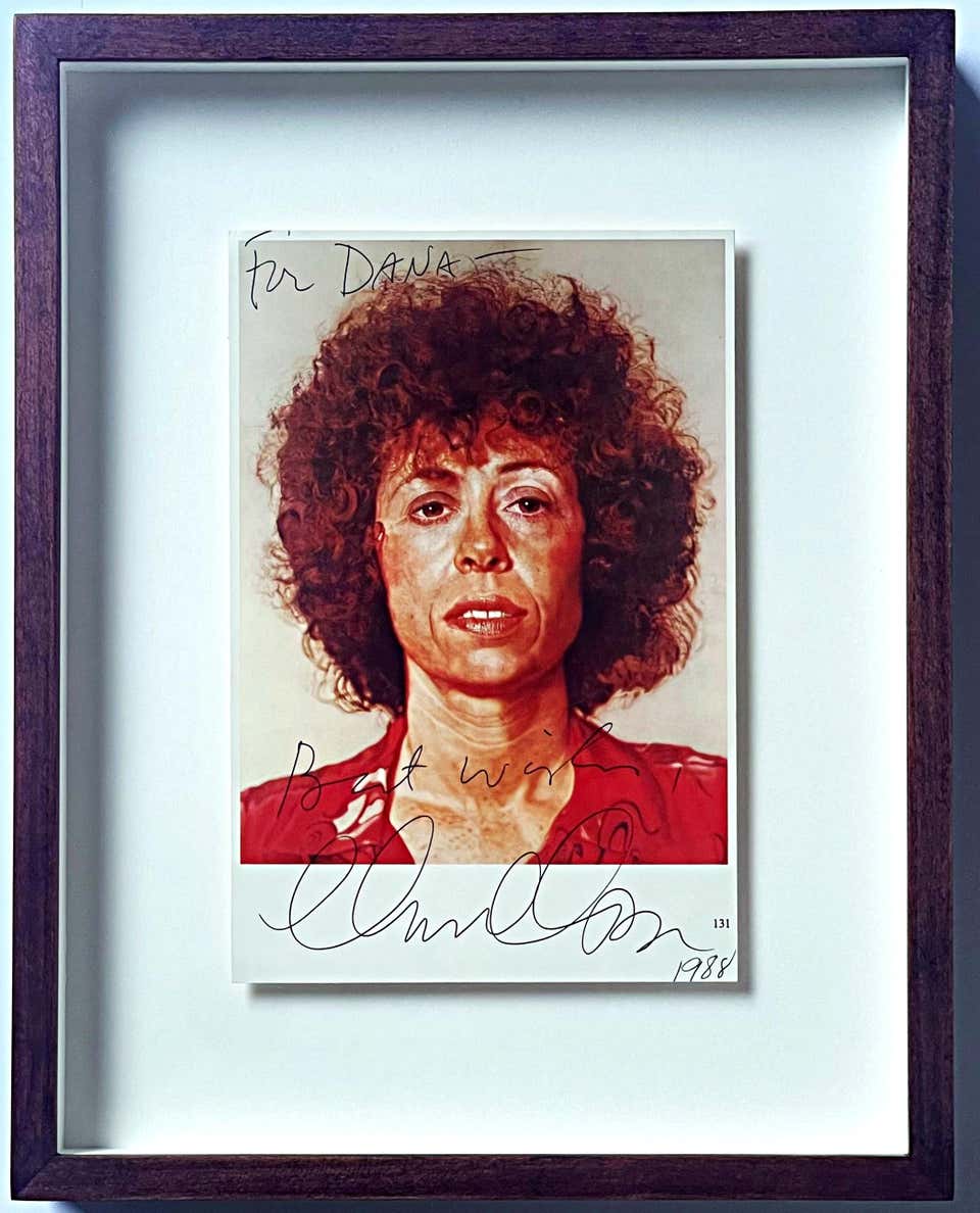 Chuck Close - Signed, dedicated & inscribed art card of Linda Rosenkrantz Finch