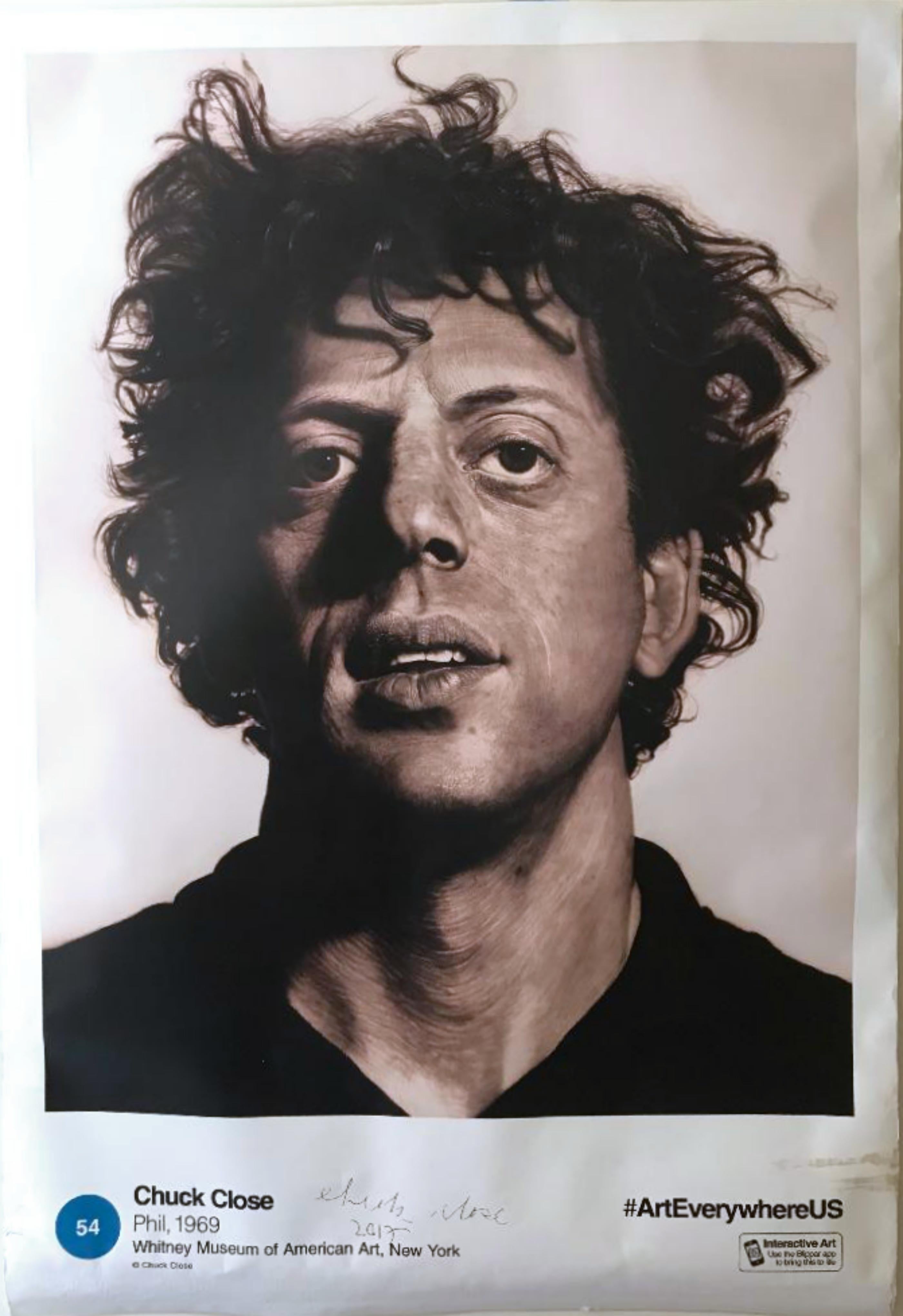 Chuck Close Figurative Print - Phil (Hand Signed) - over 7 feet high - outdoor billboard