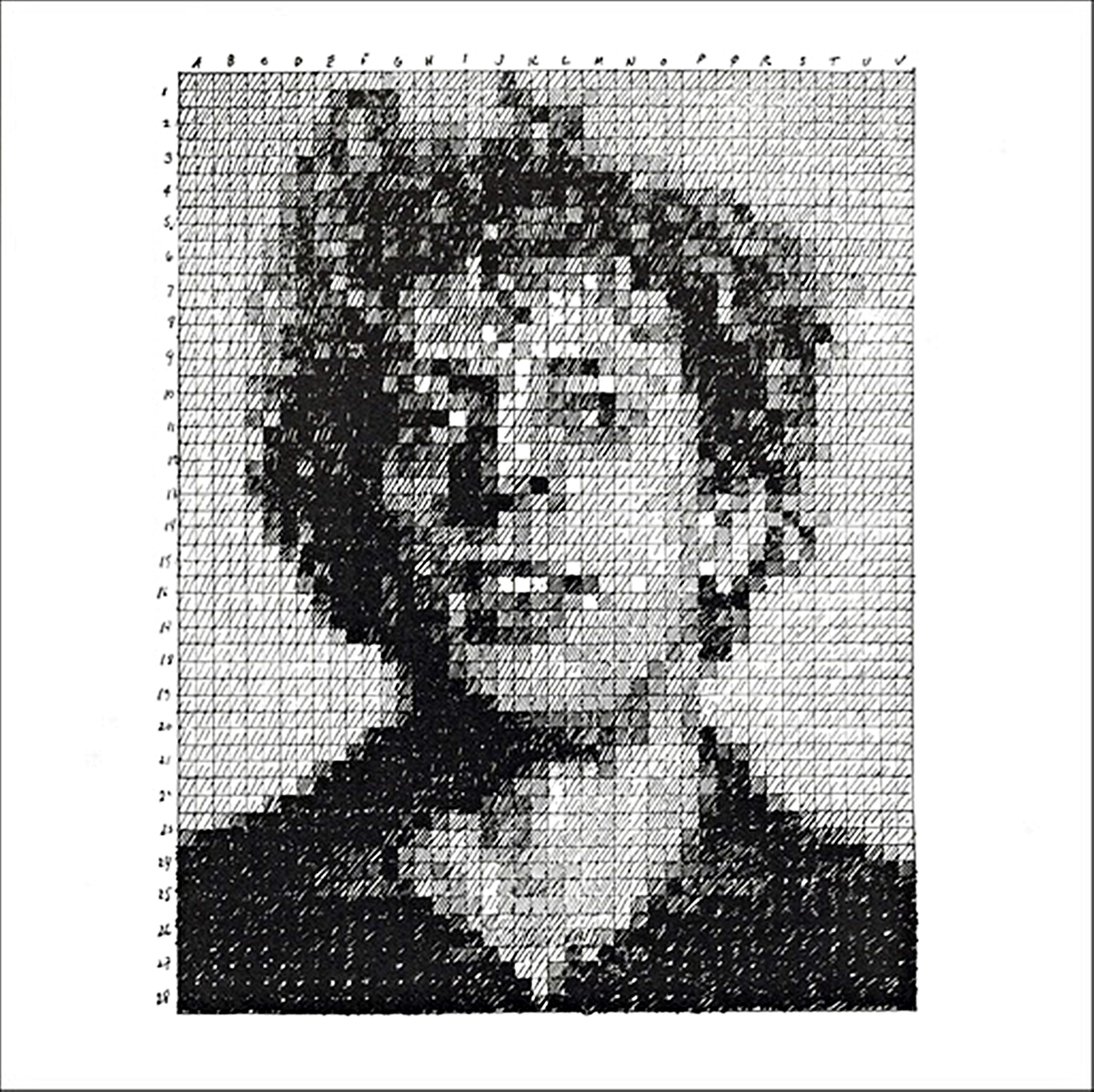 Phil Limited Edition rubber stamp Portrait of Philip Glass, pencil no. 243/1000 - Print by Chuck Close
