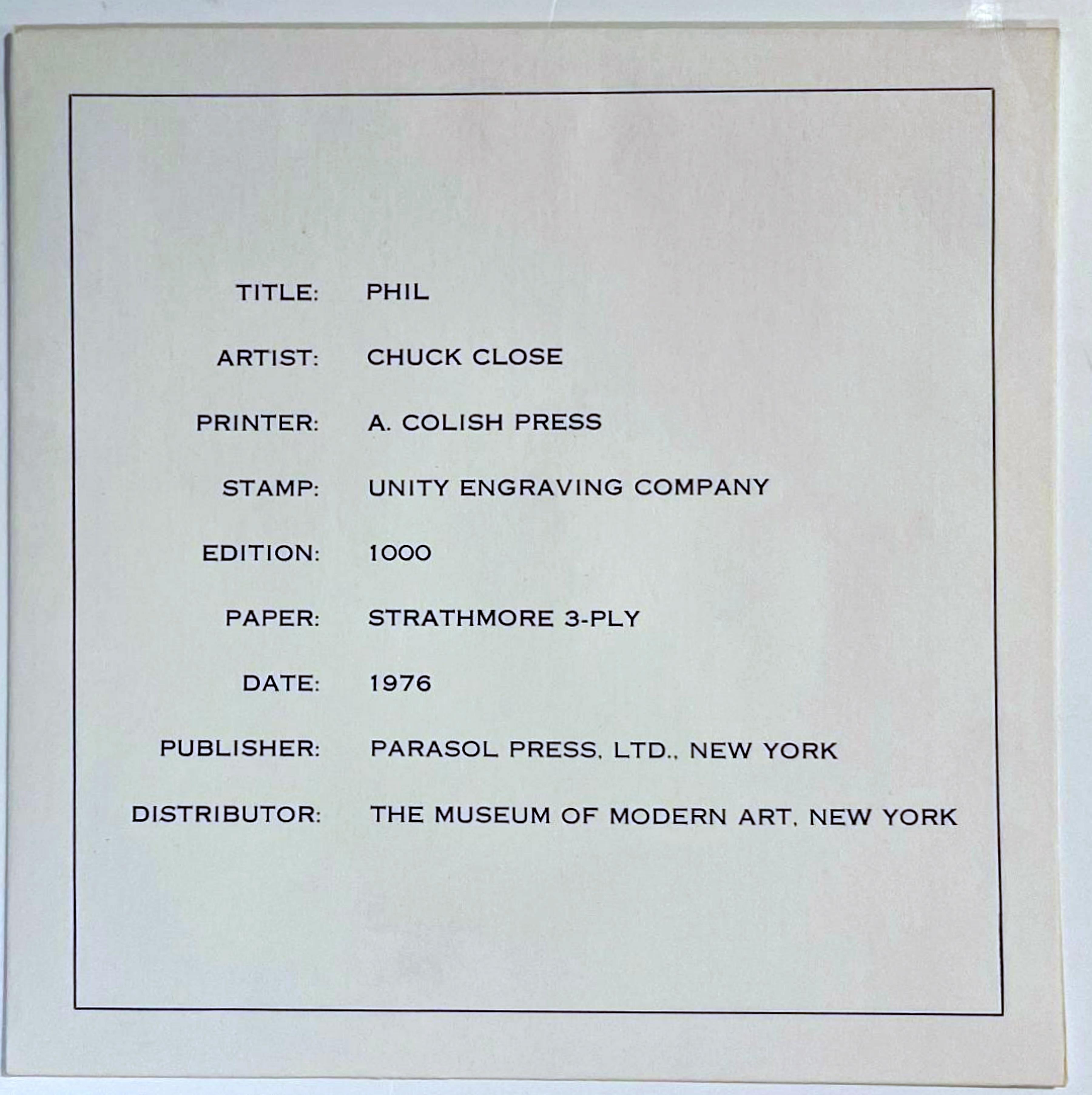 Phil Phil, portrait de Philip Glass en édition limitée, crayon n° 243/1000 - Réalisme Print par Chuck Close