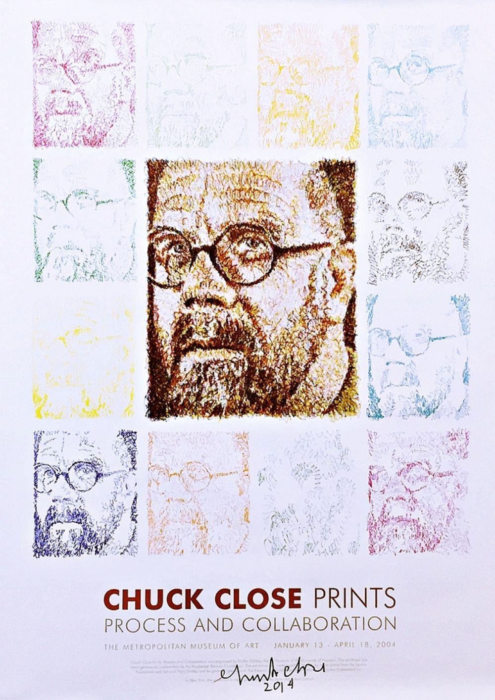 Chuck Close
Process and Collaboration (Hand Signed by Chuck Close), 2004
Offset Lithograph poster (Hand Signed & dated by Chuck Close in 2014)
Boldly hand signed and dated by artist on lower front for the present owner.
Published by the Metropolitan