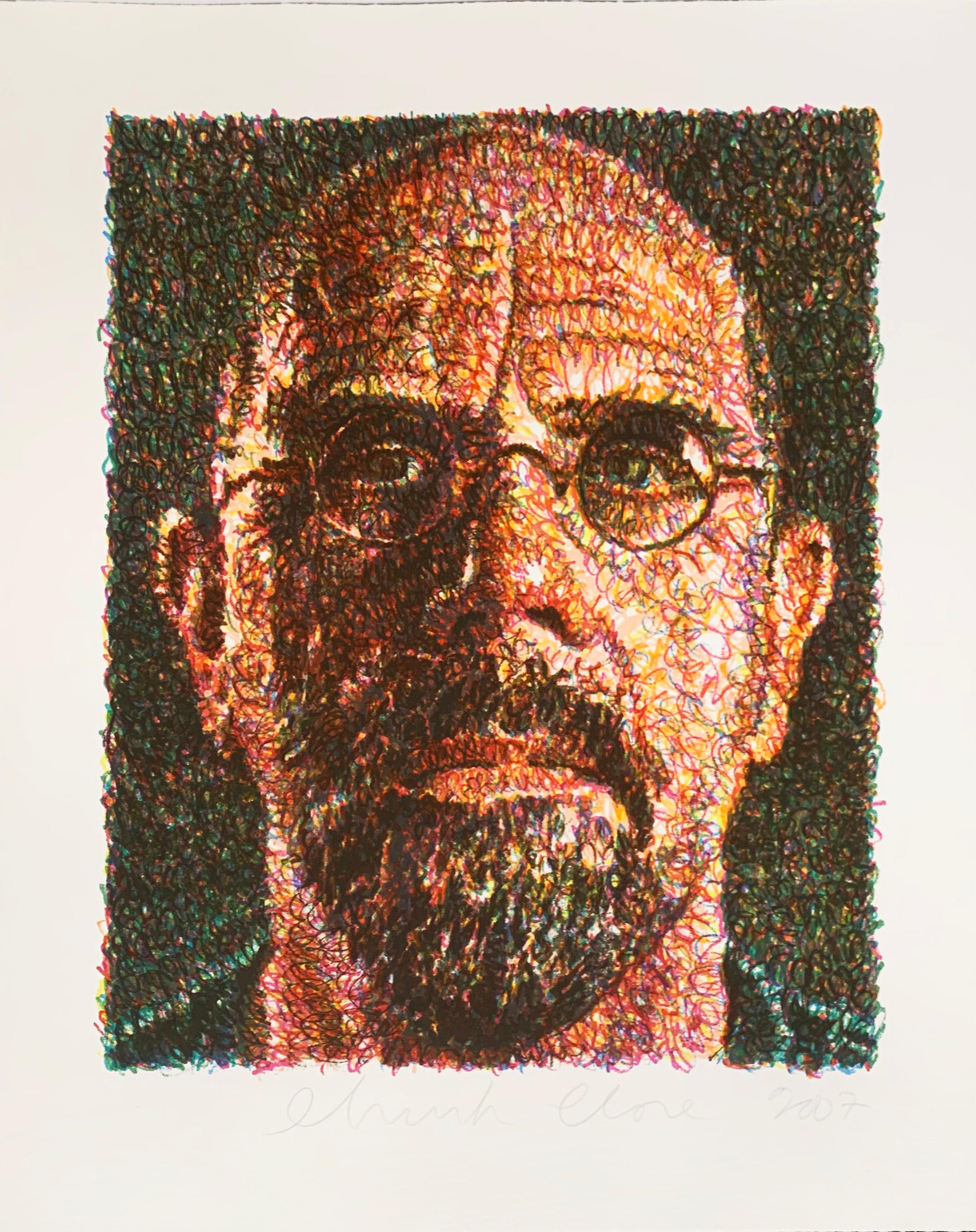 Self Portrait, 2007
9 color screen print on Somerset Satin paper
38 x 30 inches
Edition of 118
Printed at Watanabe Press
Publisher: Lincoln Center for the Performing Arts

Chuck Close was best known for the monumental heads he paints in thousands of