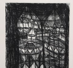 Water Towers, Abstract Expressionist Etching by Chuck Connelly