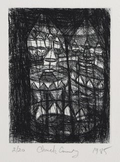 Water Towers, Abstract Expressionist Etching by Chuck Connelly