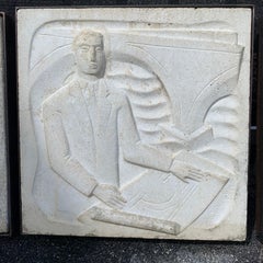 Chuck Dodson Wall-Mounted Cast Concrete Art Deco Plaque "Architects"