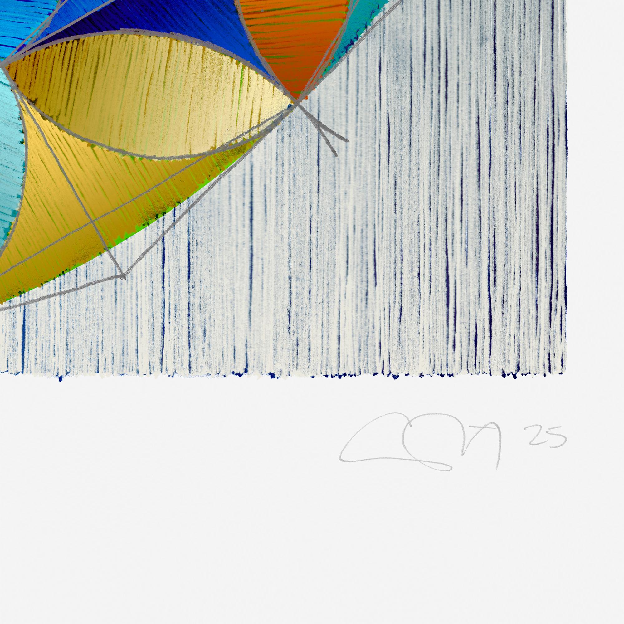 Balla / linear progression 4 is a new edition, drawn in 2025, and created from a series of original pencil drawings that have been scanned, composited and recoloured, prior to printing as a unique new edition. As with all of Chuck Elliott's oeuvre,