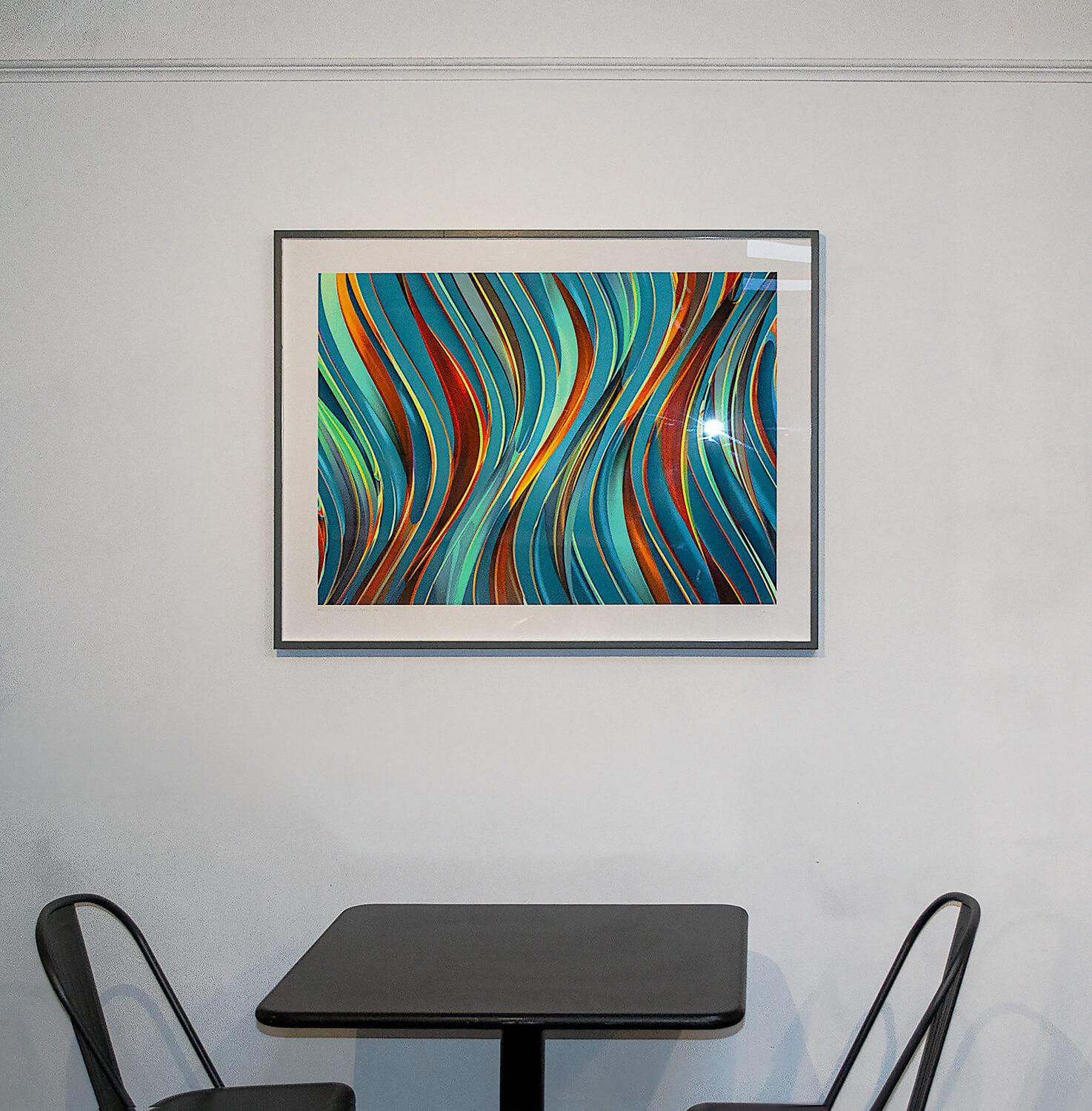 Flow / turquoise base - Gray Abstract Print by Chuck Elliott