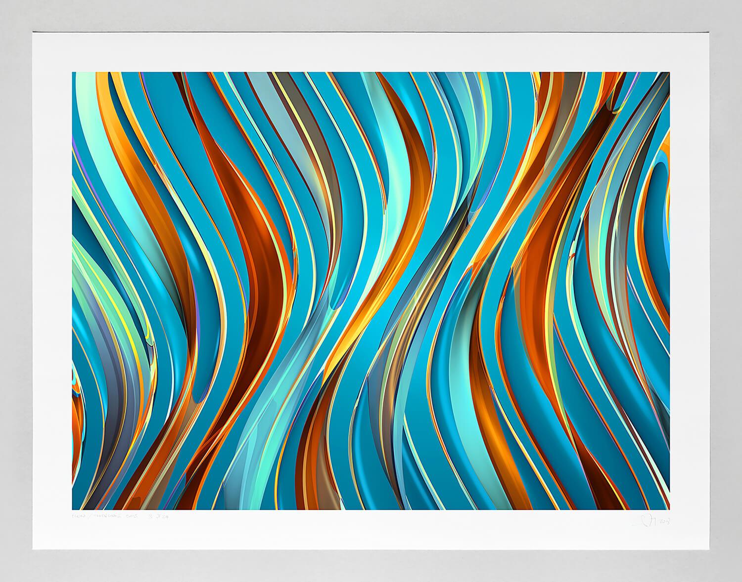 Chuck Elliott Abstract Print - Flow / turquoise base