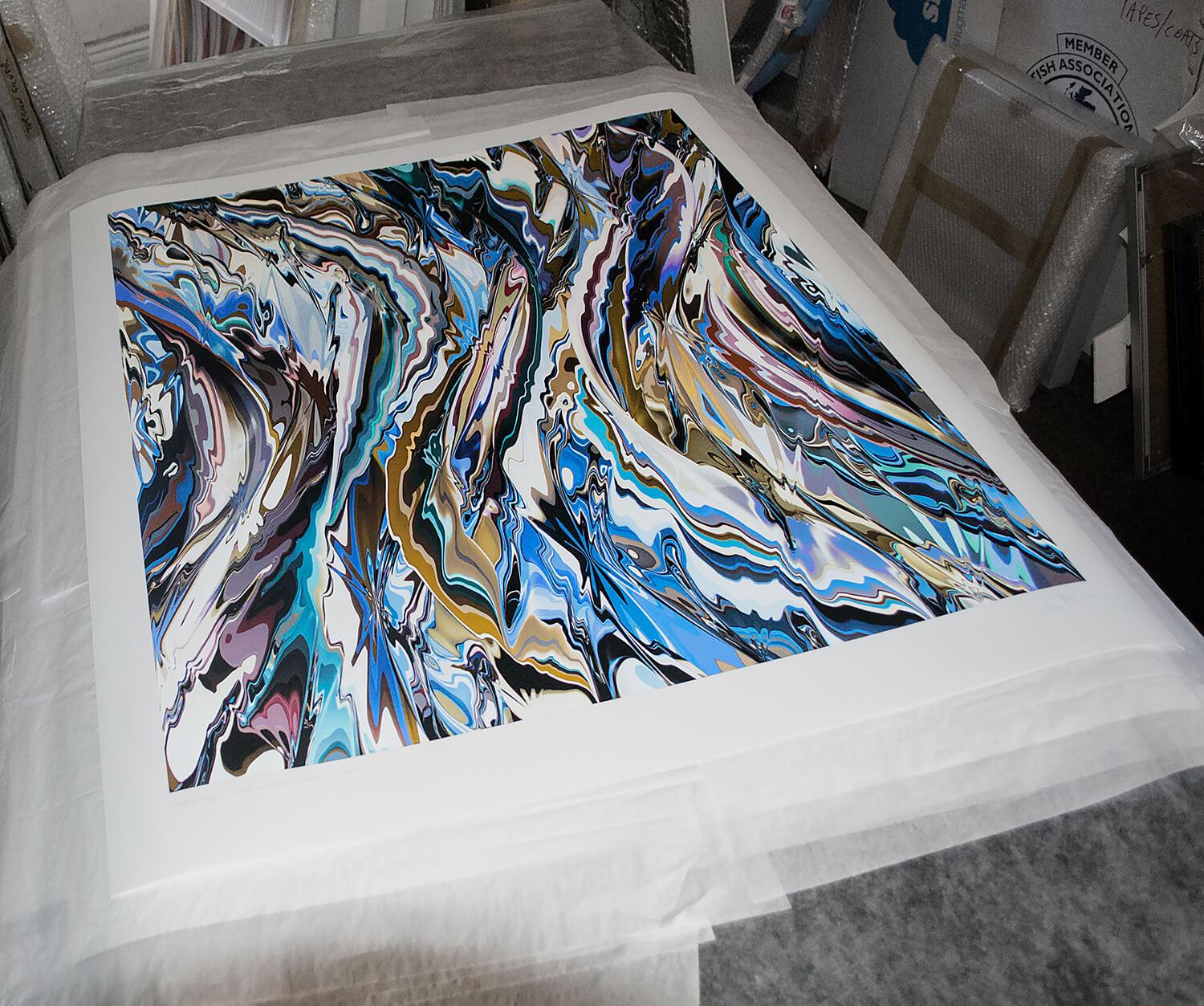 Lyric SV / cerulean wave - Gray Abstract Print by Chuck Elliott