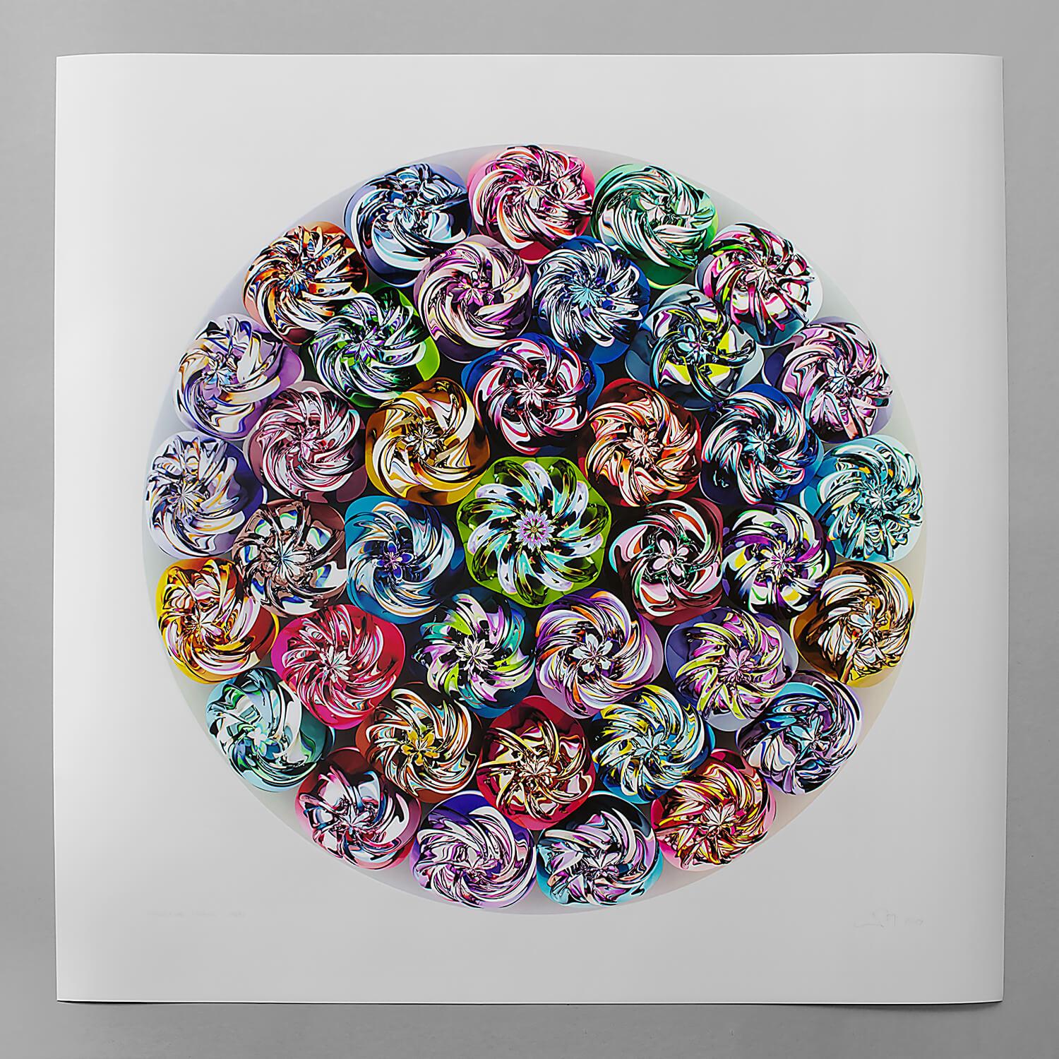 Chuck Elliott Abstract Print - Millefiori / DMG / silver base