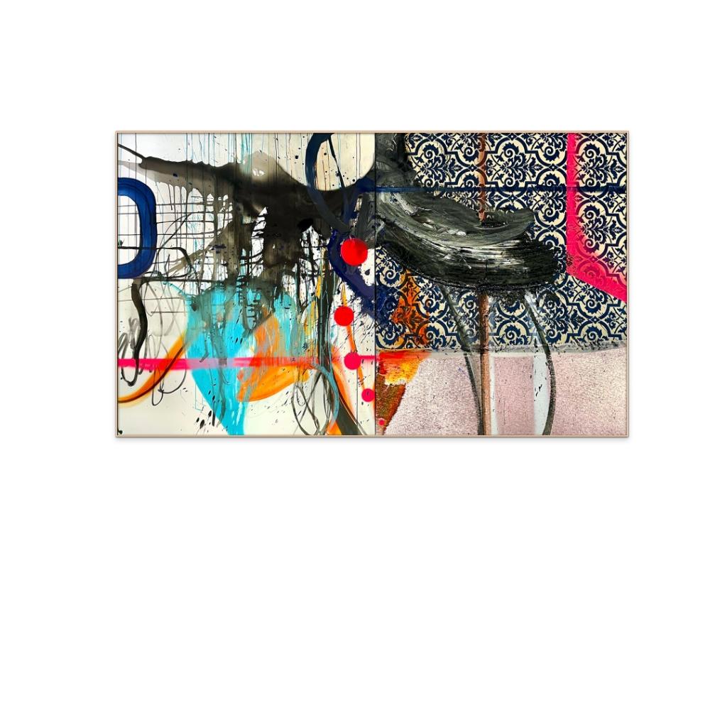 Zeitgenössische abstrakte Straßenkunst in Übergröße, Acryl auf Leinwand, Transmission (Abstrakt), Mixed Media Art, von Chuck Hipsher