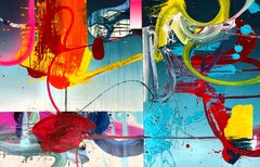 DGBMH - Grande peinture abstraite contemporaine à l'aérographe et acrylique sur toile