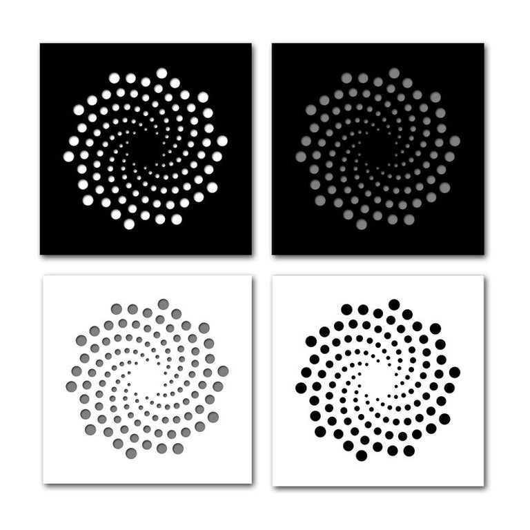 Chuck Krause Spirals—4 Artworks—original three dimensional geometric design wall reliefs For