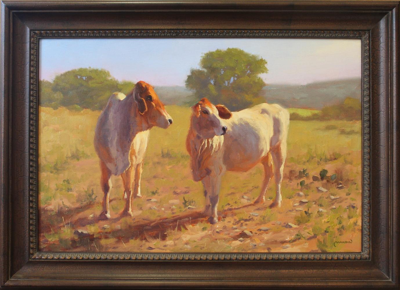 CHUCK MAULDIN Animal Painting - "BRAHMAS" TEXAS CATTLE