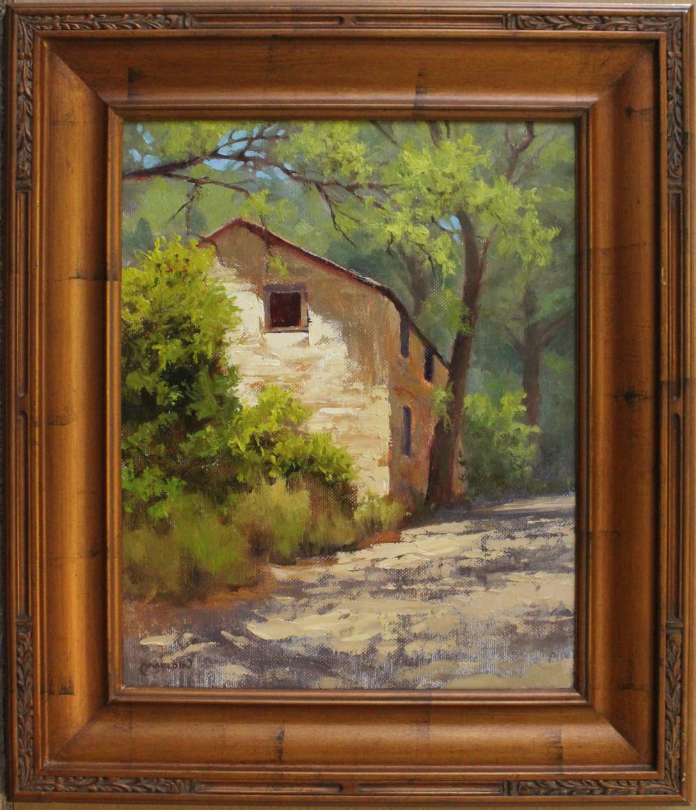 CHUCK MAULDIN Landscape Painting - "LANGE'S MILL" FROM THE CREEK