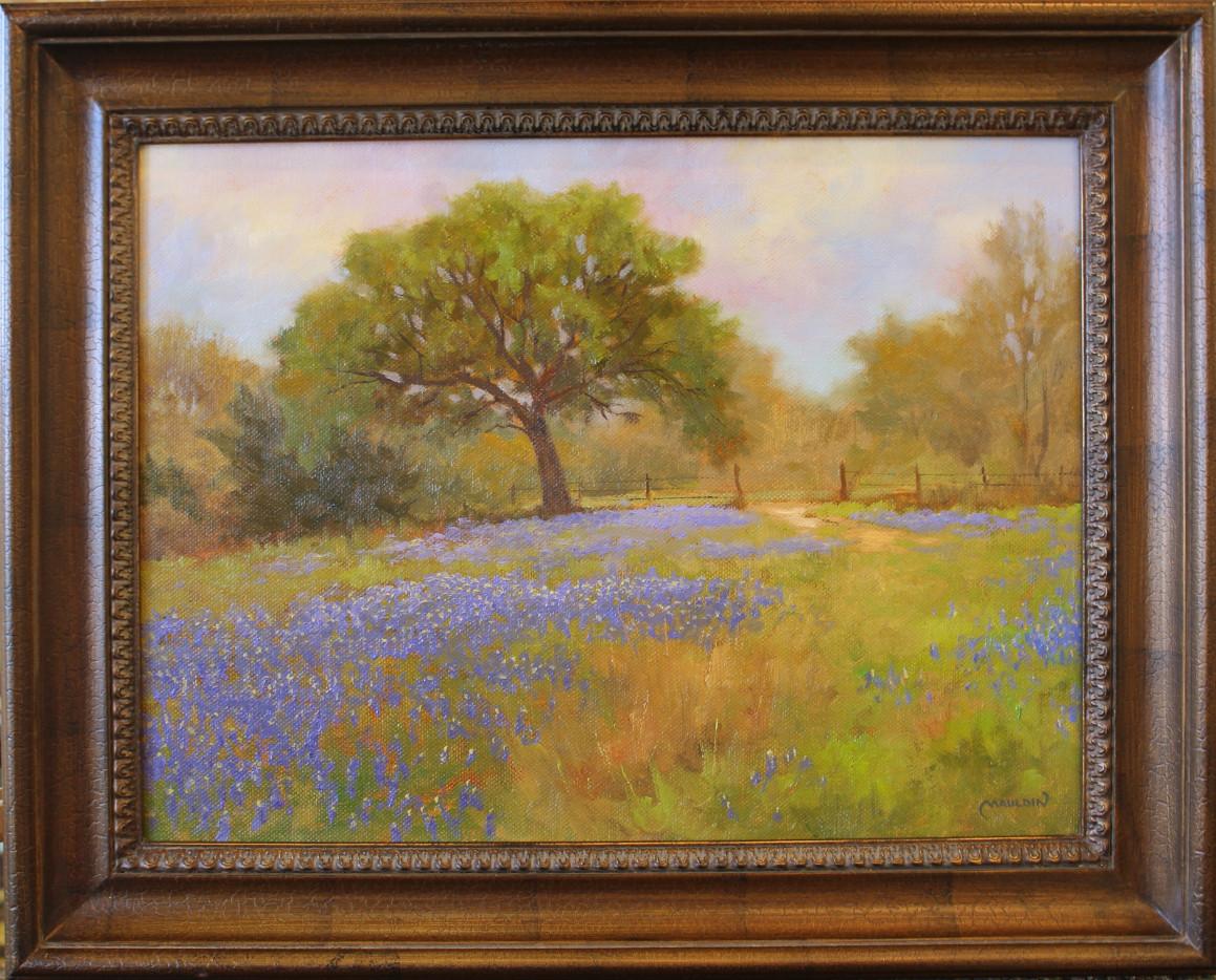 „PASTURE BONNETS“ TEXAS BLUEBONNETS NEAR FREDERICKSBURG 25 X 31 FRAMED OPA Membe