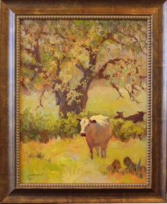 « SPRING IN HER STEP » TEXAS CATTLE FREDERICKSBURG 22 X 18 FRAMED OPA Membre. COW