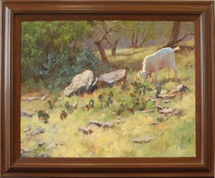 « LE JARDINIER » CHÈVRE DU TEXAS AU PÂTURAGE 29 × 37 (encadré) Membre de l'OPA. I HILLE DU TEXAS