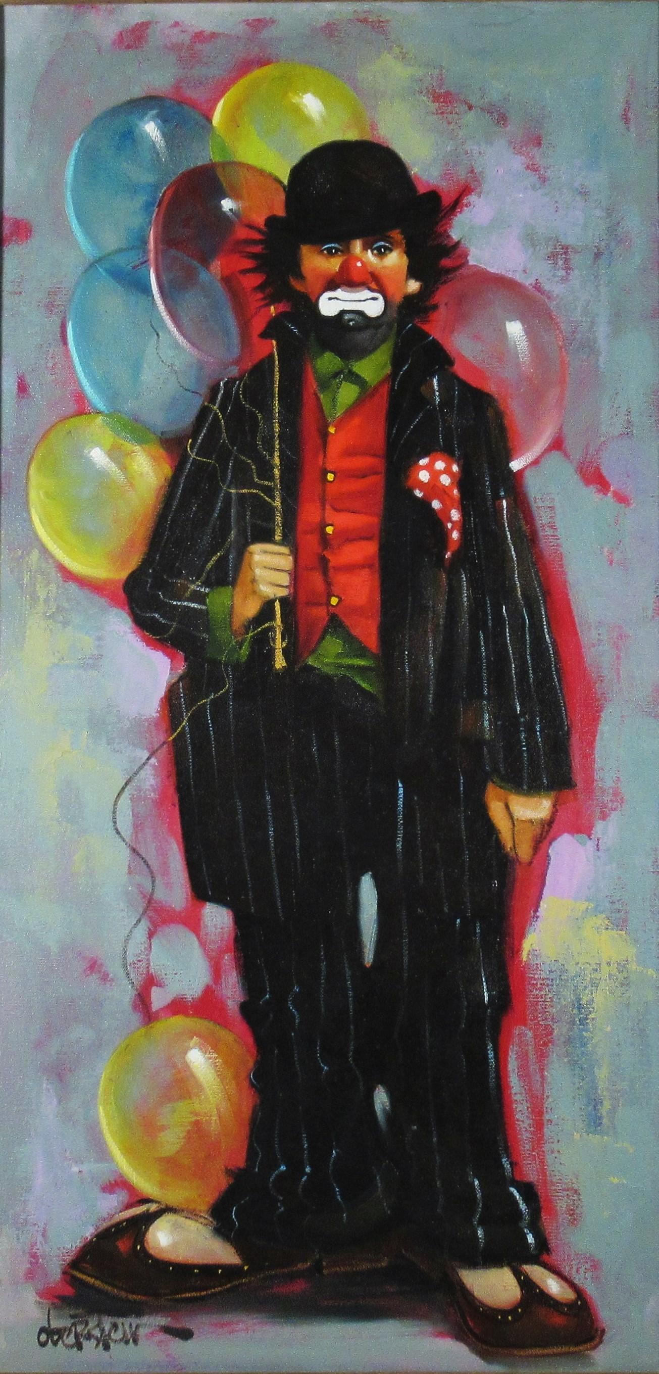 Clown mit Ballonblumen – Painting von Chuck Oberstein