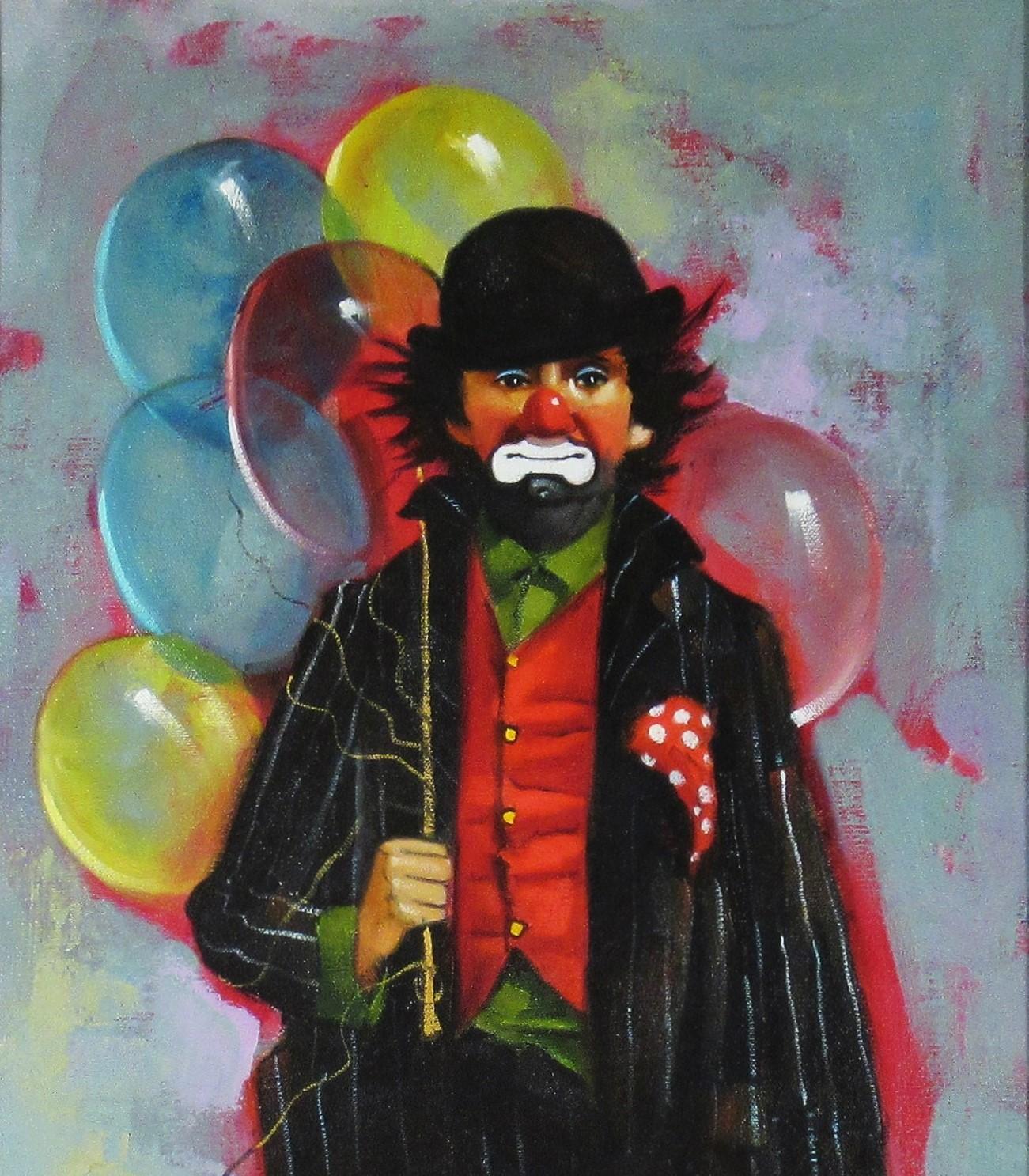 Clown mit Ballonblumen (Amerikanischer Impressionismus), Painting, von Chuck Oberstein