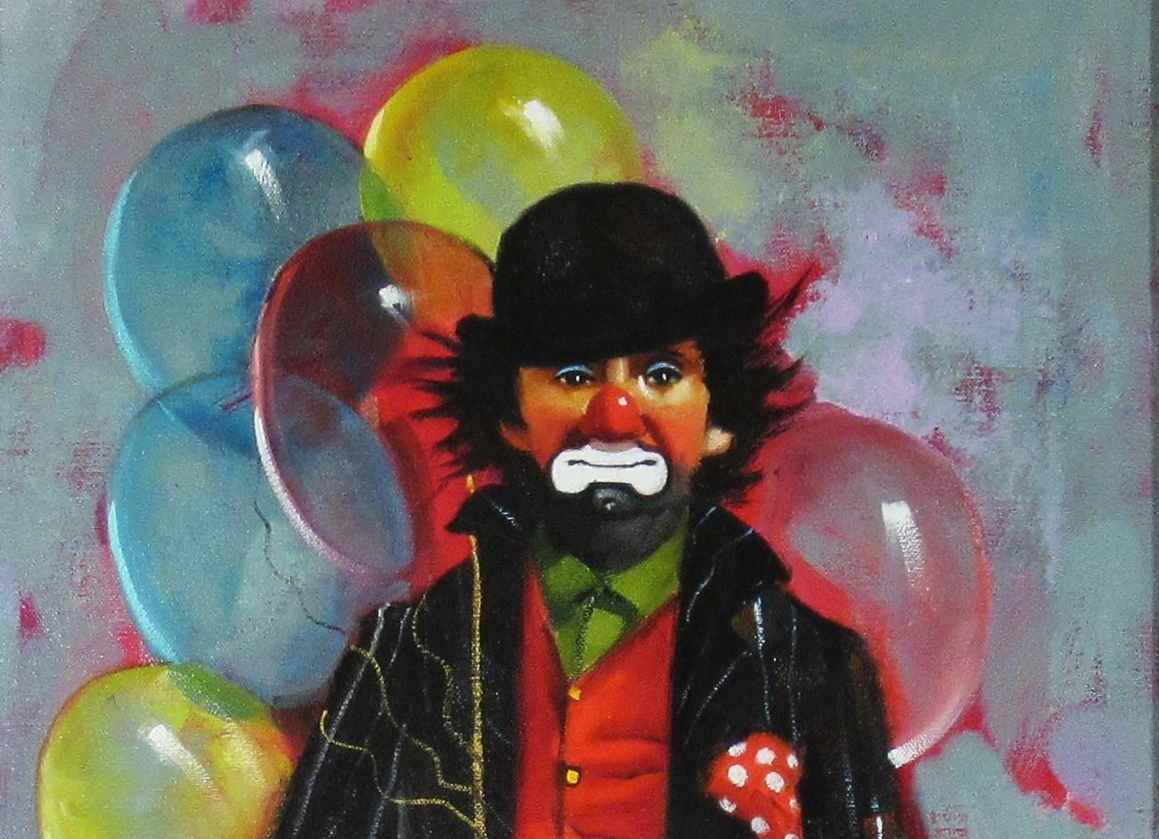 Clown mit Ballonblumen (Schwarz), Figurative Painting, von Chuck Oberstein
