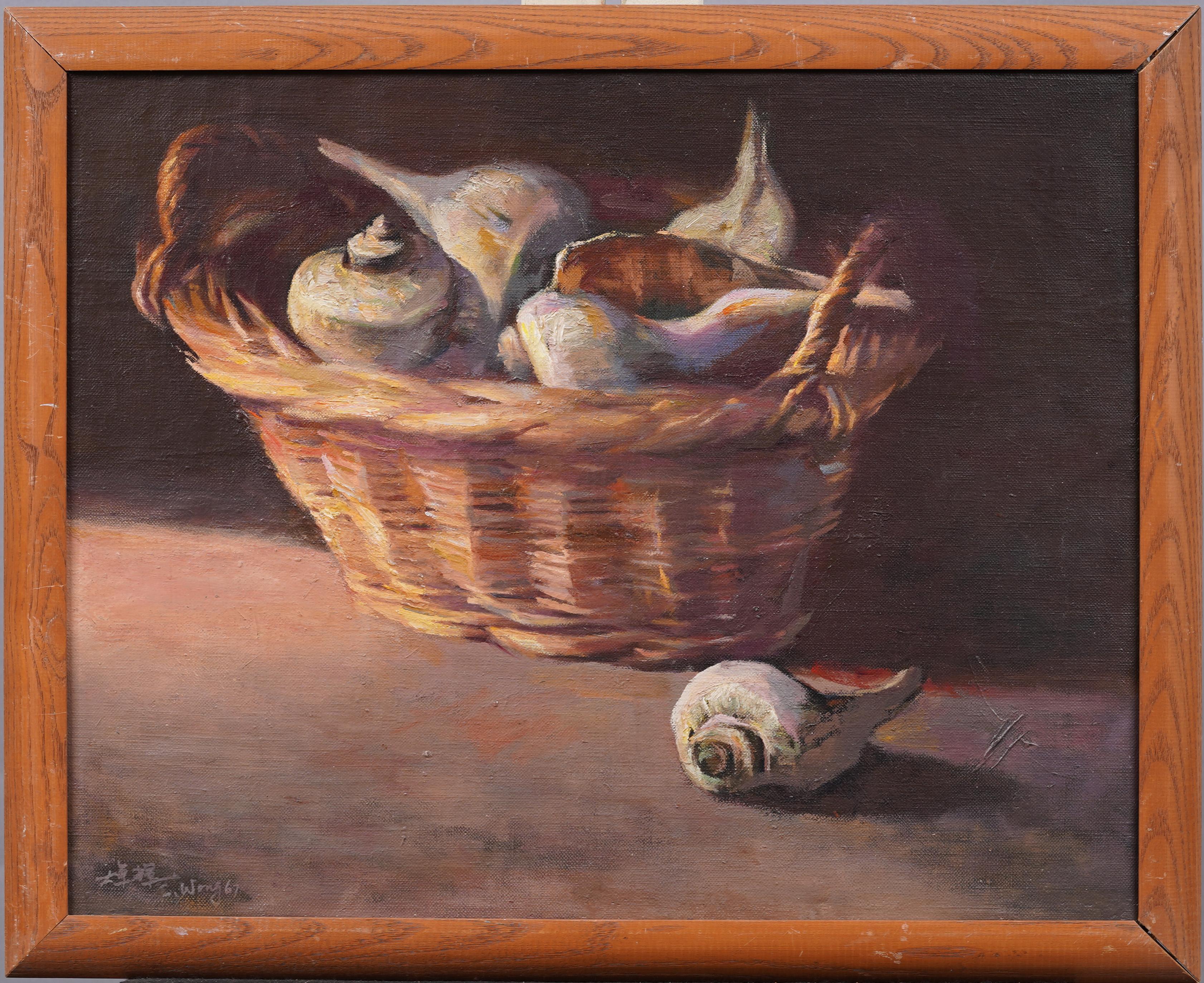 Antico dipinto a olio con conchiglia impressionista americano con cornice firmata - Painting di chuck wong