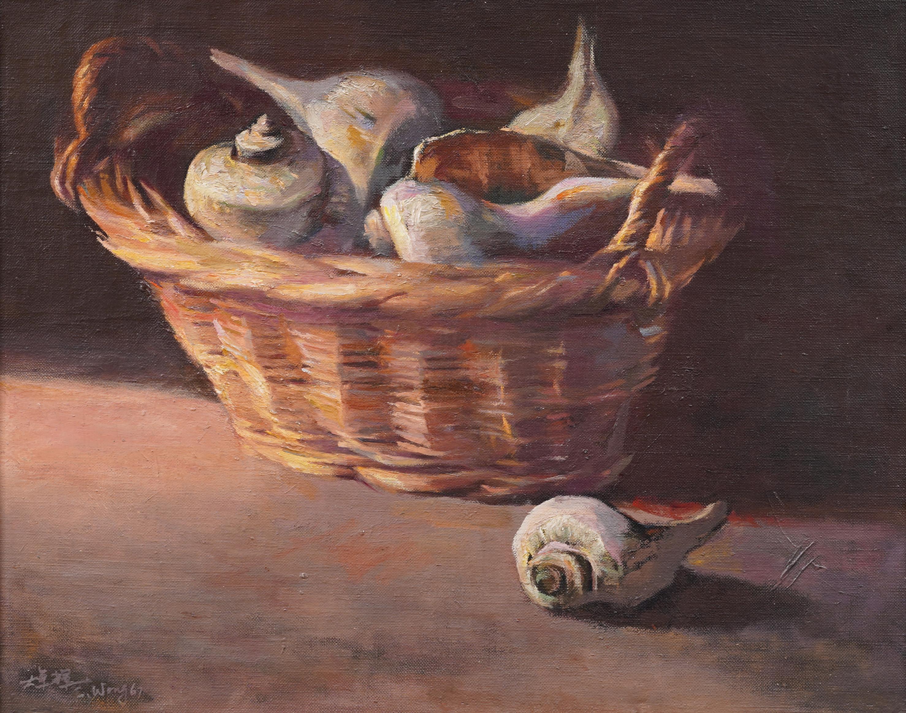 Antico dipinto a olio con conchiglia impressionista americano con cornice firmata - Painting Impressionismo di chuck wong