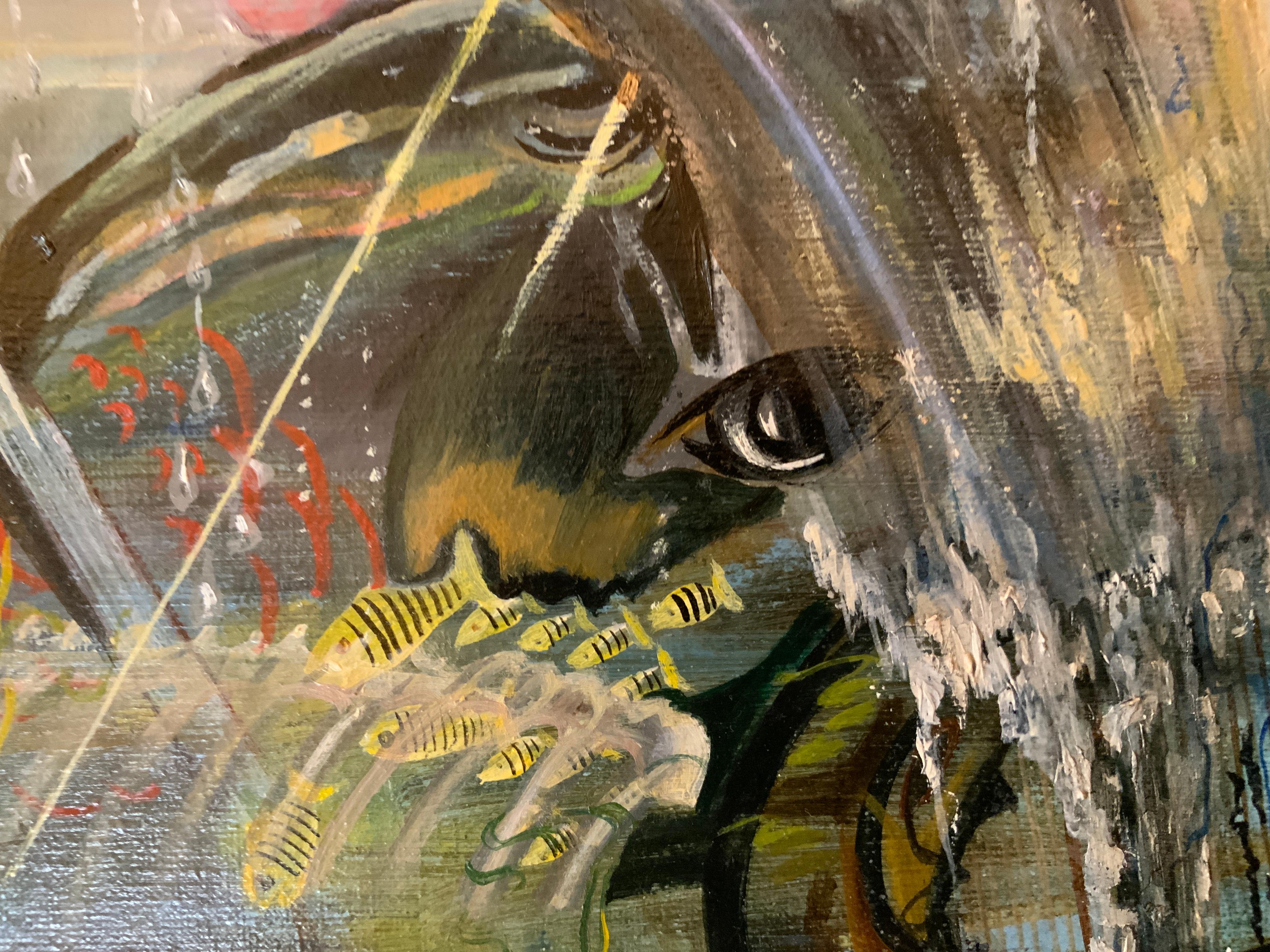 What could be more beautiful, more aesthetic and wiser than biblical parables!
 In all ages they have inspired artists!
 My painting is not an illustration, but an independent work of art based on the parable of Jonah, who was swallowed by a whale,