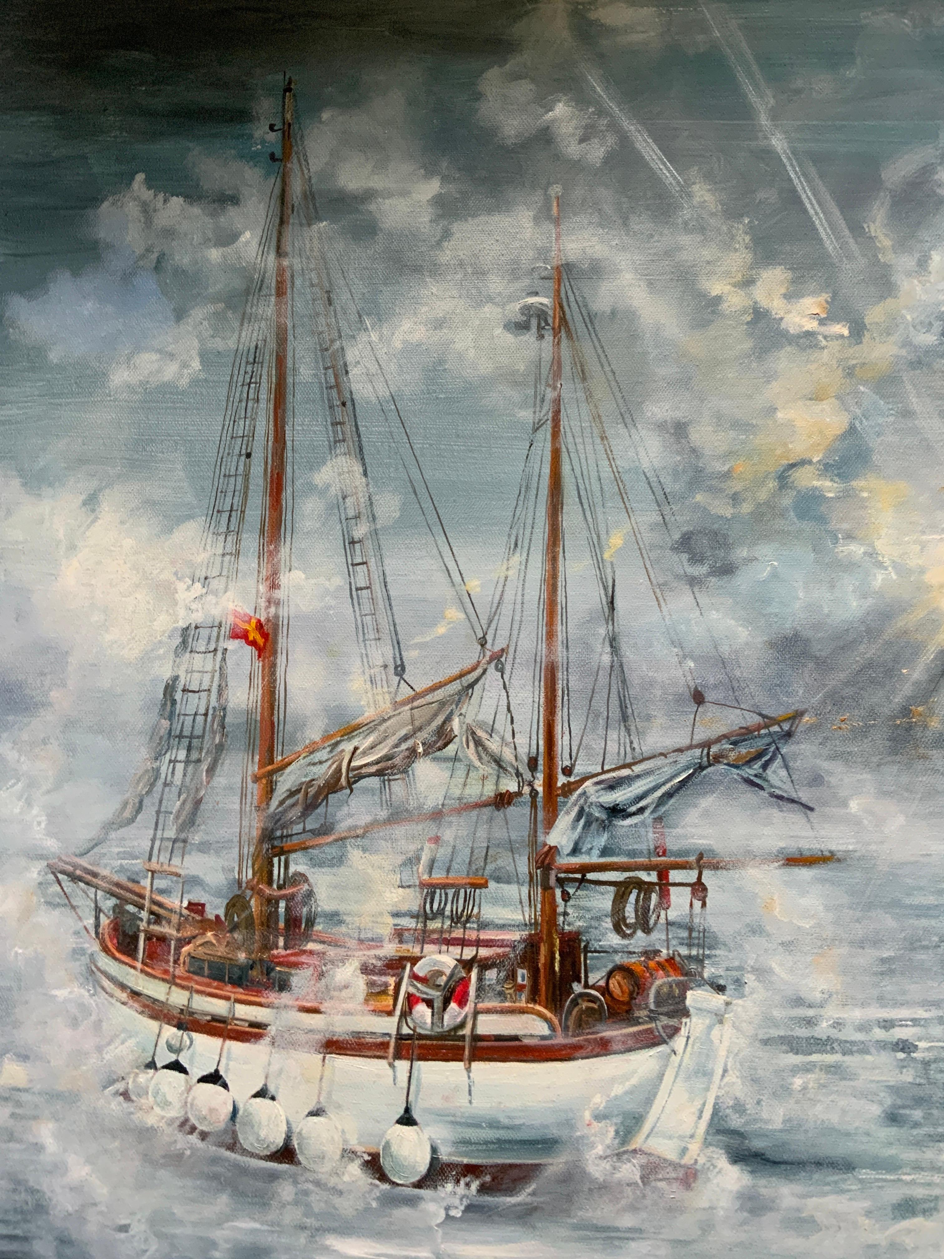  My Ship (Ship and Clouds) - Realist Painting by Chulkova Elena