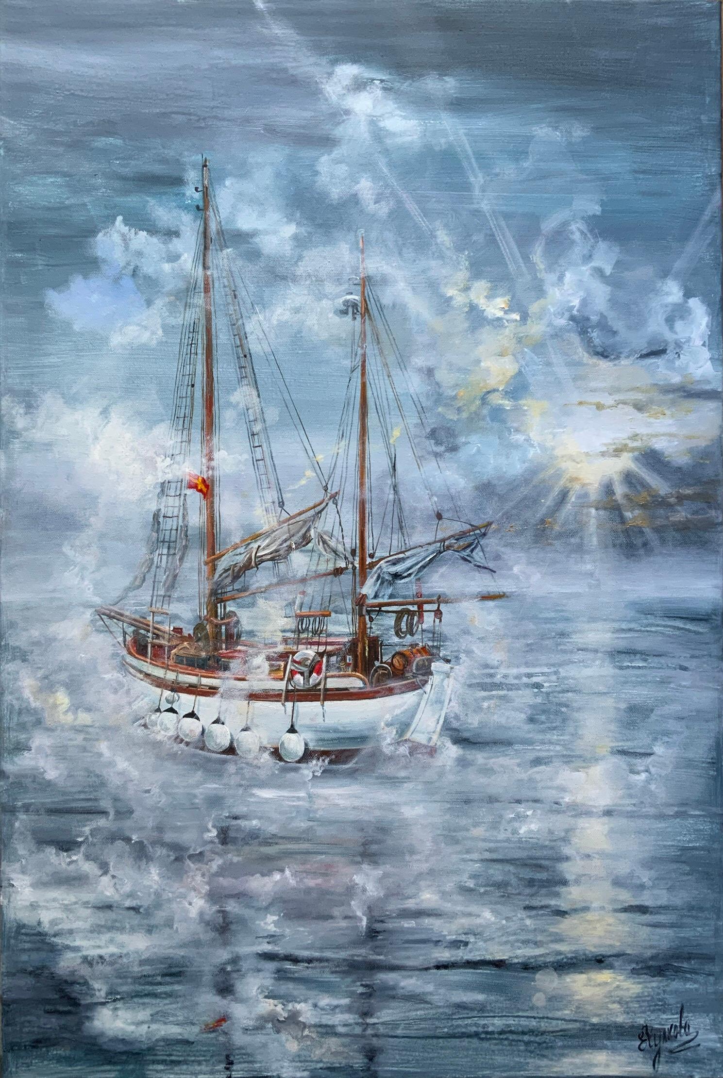  My Ship (Ship and Clouds) - Painting by Chulkova Elena