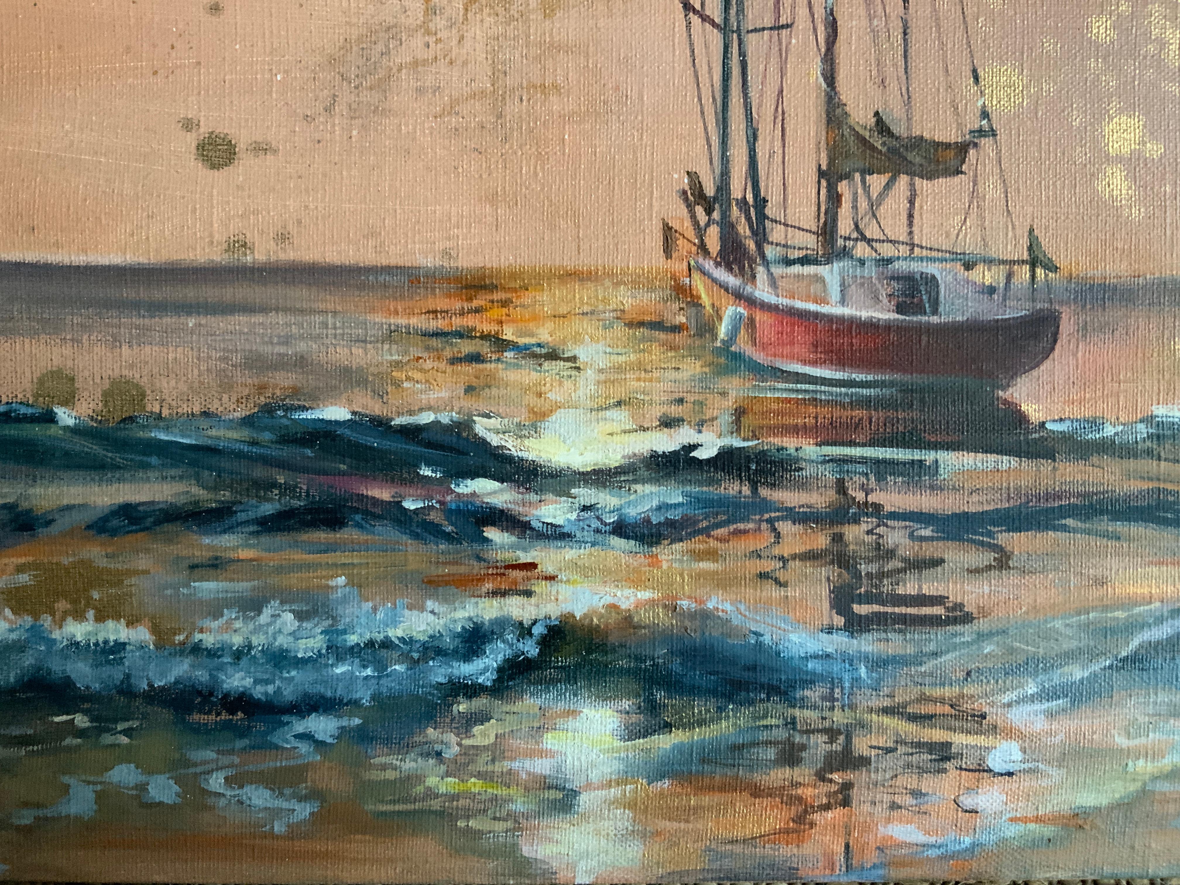 The journey. seascape original gemälde (Braun), Interior Painting, von Chulkova Elena