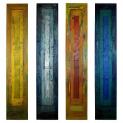 Chun Hui Pak the 4 Seasons Polyptych Mixed Media Painting on Wood Panels 2000s