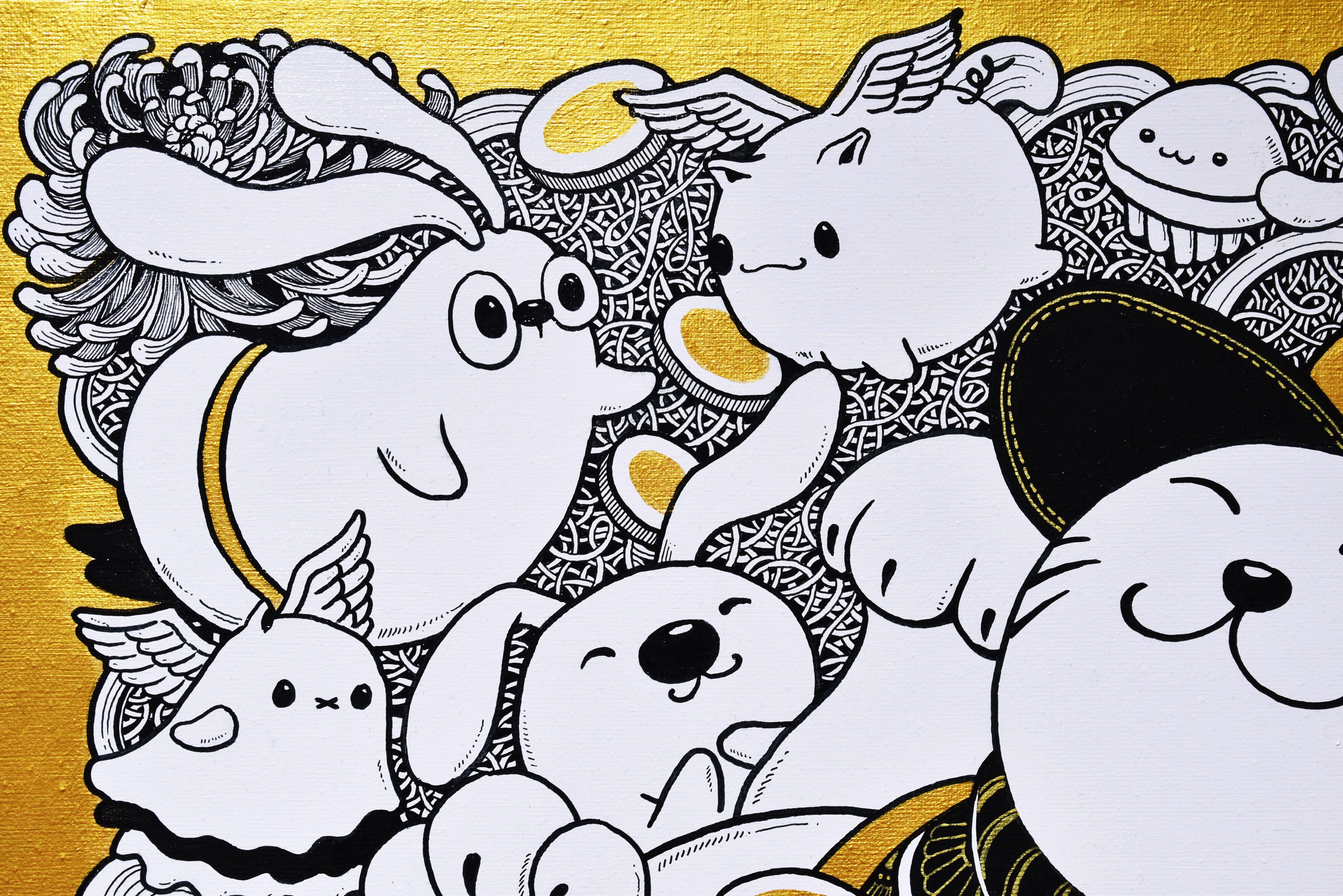 Abundance showers riches, joy ascends. Dreams soar as wealth alights.
Even at rest, money finds its way—
In this realm, hearts sway with abundant grace.

A playful homage to prosperity and ease, this artwork features a reclining golden cat inspired
