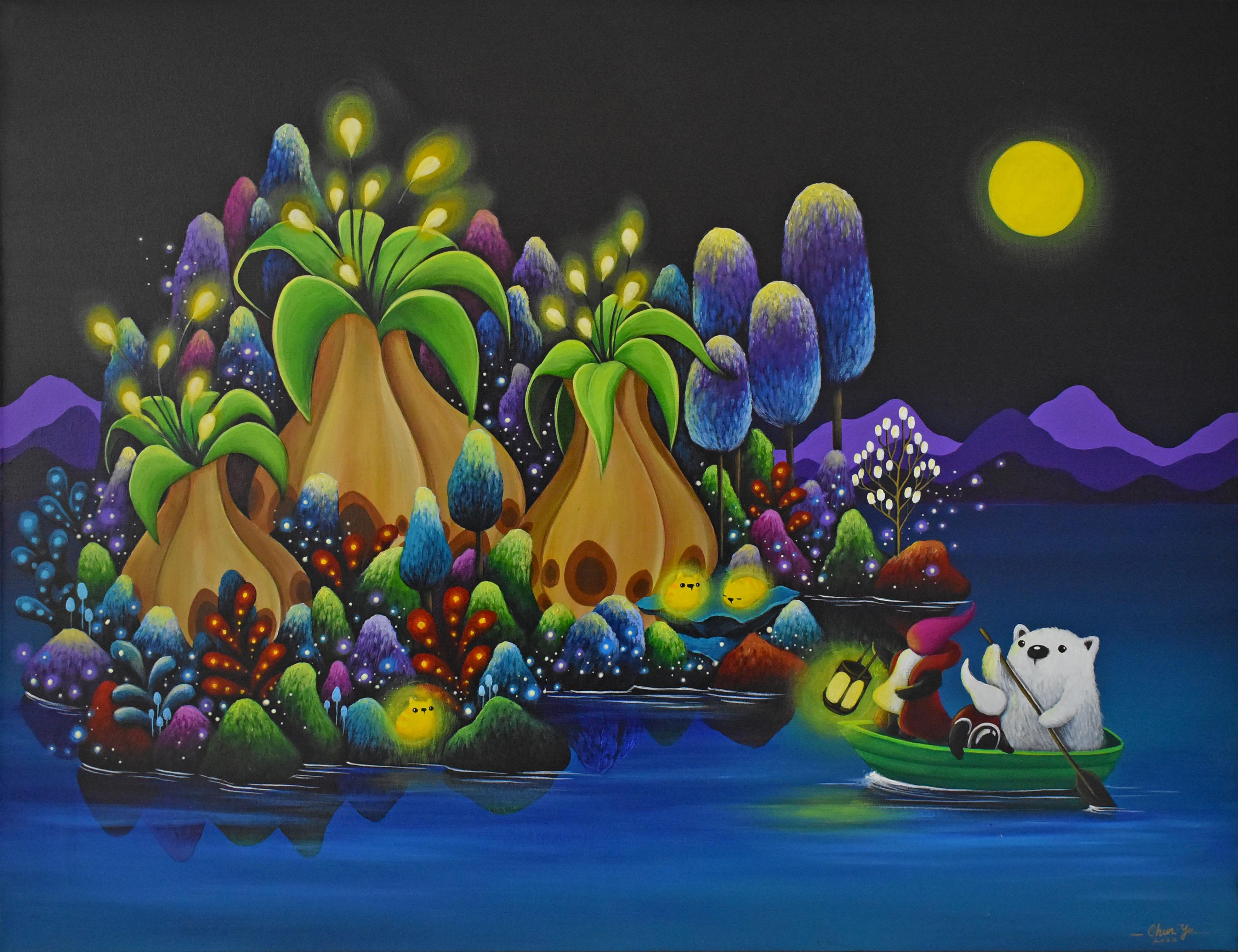 Chun Yu Landscape Painting - Budding Dream - Yu Yu exploring wonders with buddy Polar Bear