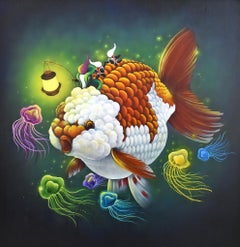Eternal Journey, Yu Yu riding on the goldfish holding a lantern for exploration