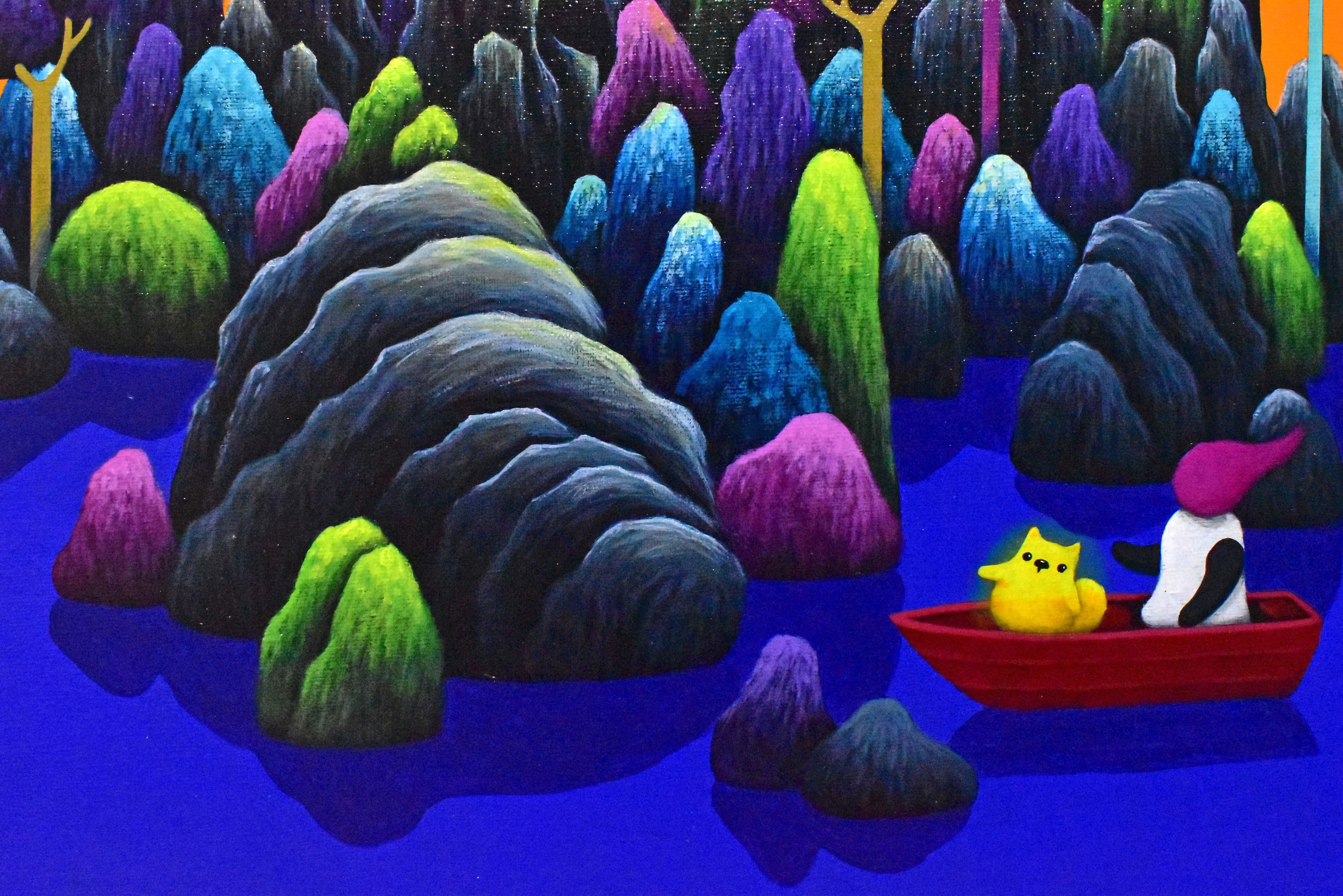 Ray of Hope - Orange Landscape Painting by Chun Yu